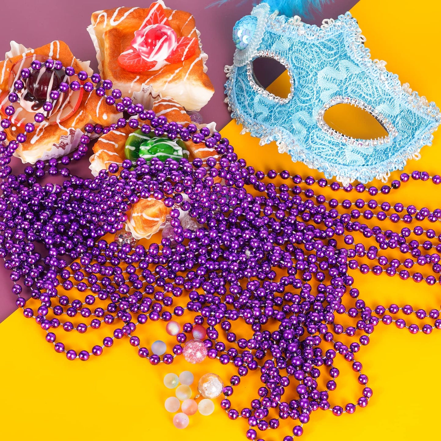YAXINRUI 144 PCS Purple Bead Necklaces, Purple Mardi Gras Beads, Halloween Beads Necklaces, 33 Inch Round Beaded Necklaces Costu
