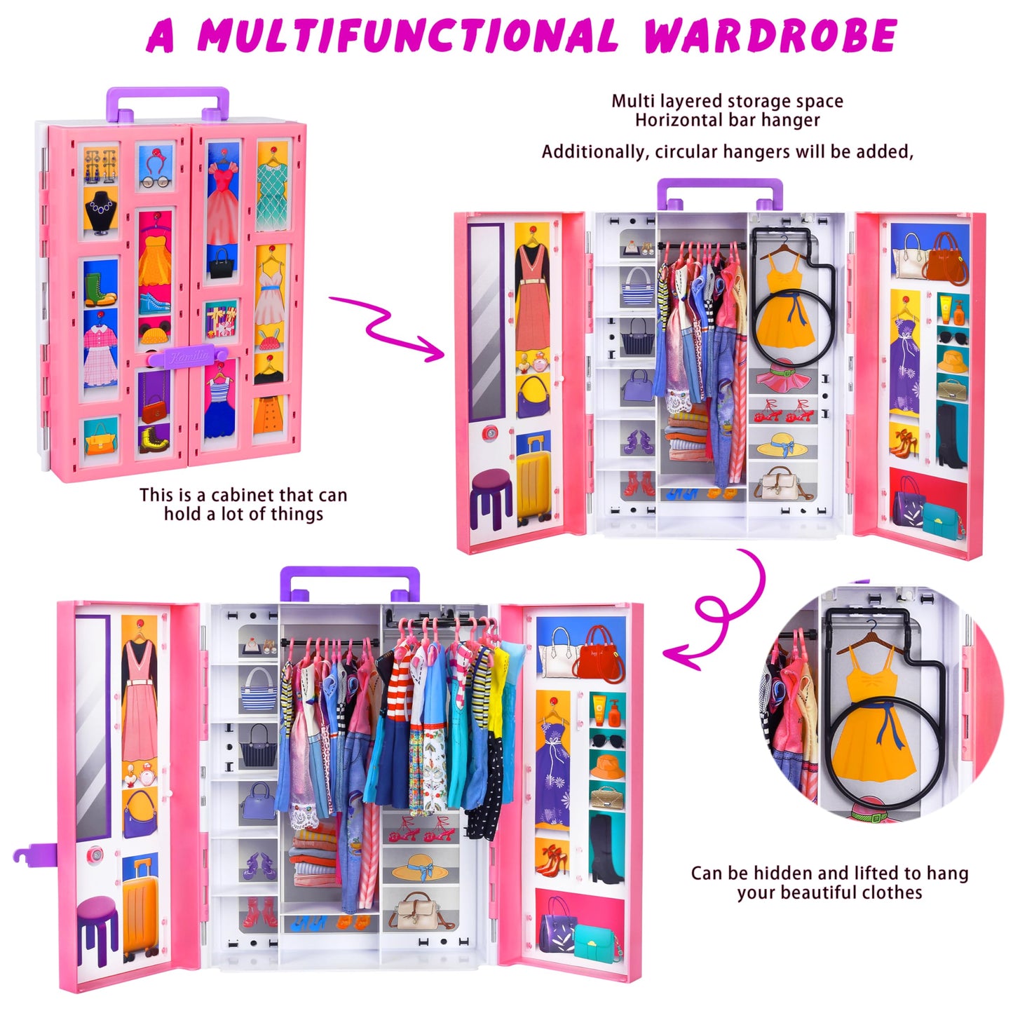 Doll Closet Playset With Doll, 342 Pcs Clothes And Accessories, Princess Dresses Top Pants Swimsuits Wardrobe Shoes Hangers And Other Accessories, Doll Dress Up Toys For Girls Toddlers Gift Toys