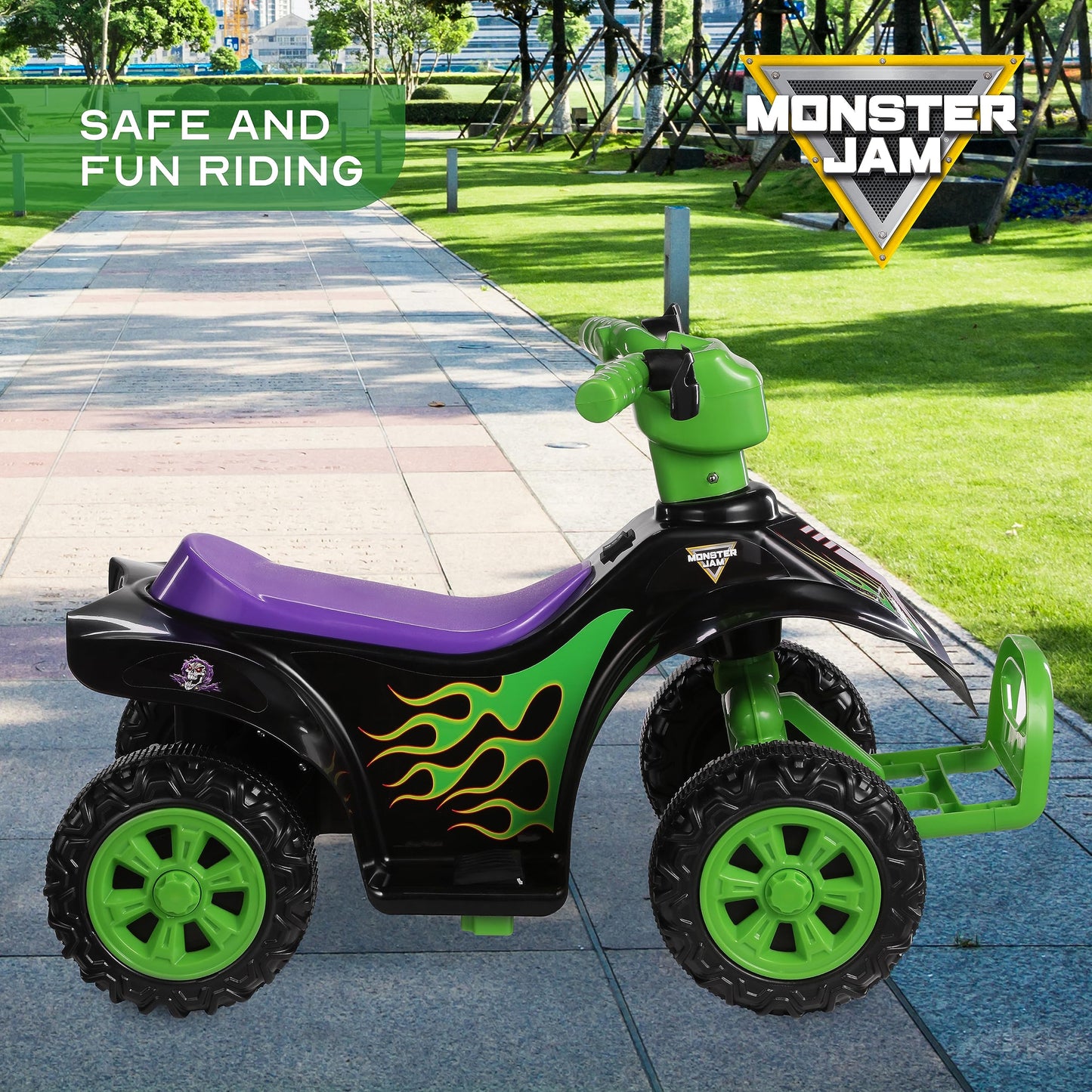 Monster Jam 6V Atv Quad For Kids - Powerful And Safe Ride-On Toy With Rechargeable Battery - Forward And Reverse Driving - Max Weight Capacity Of 55 Lbs - Ages 2-3 Years