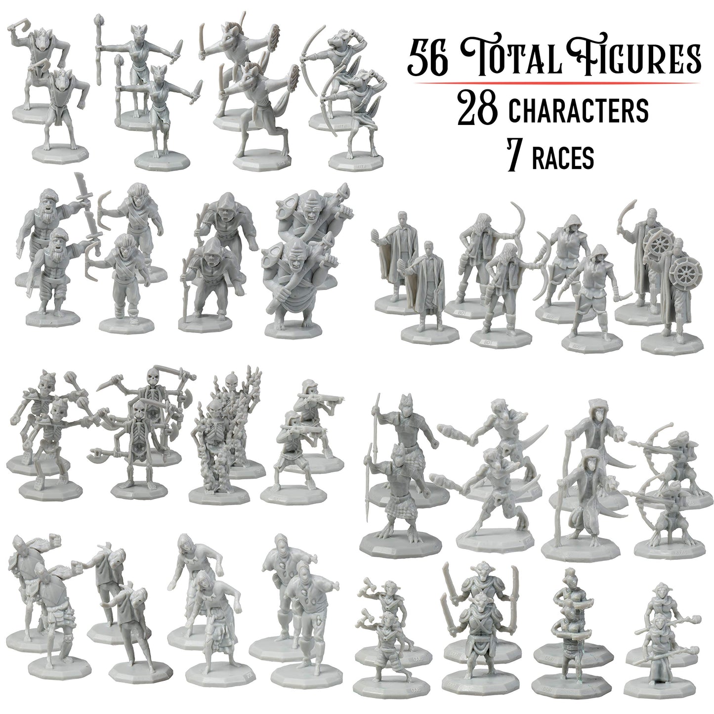 Monster Protectors 56 Unpainted Fantasy Mini Figures- All Unique Designs- 1 Hex-Sized Compatible with DND Dungeons and Dragons,