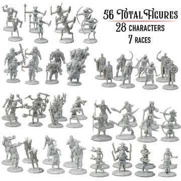 Monster Protectors 56 Unpainted Fantasy Mini Figures- All Unique Designs- 1 Hex-Sized Compatible with DND Dungeons and Dragons,