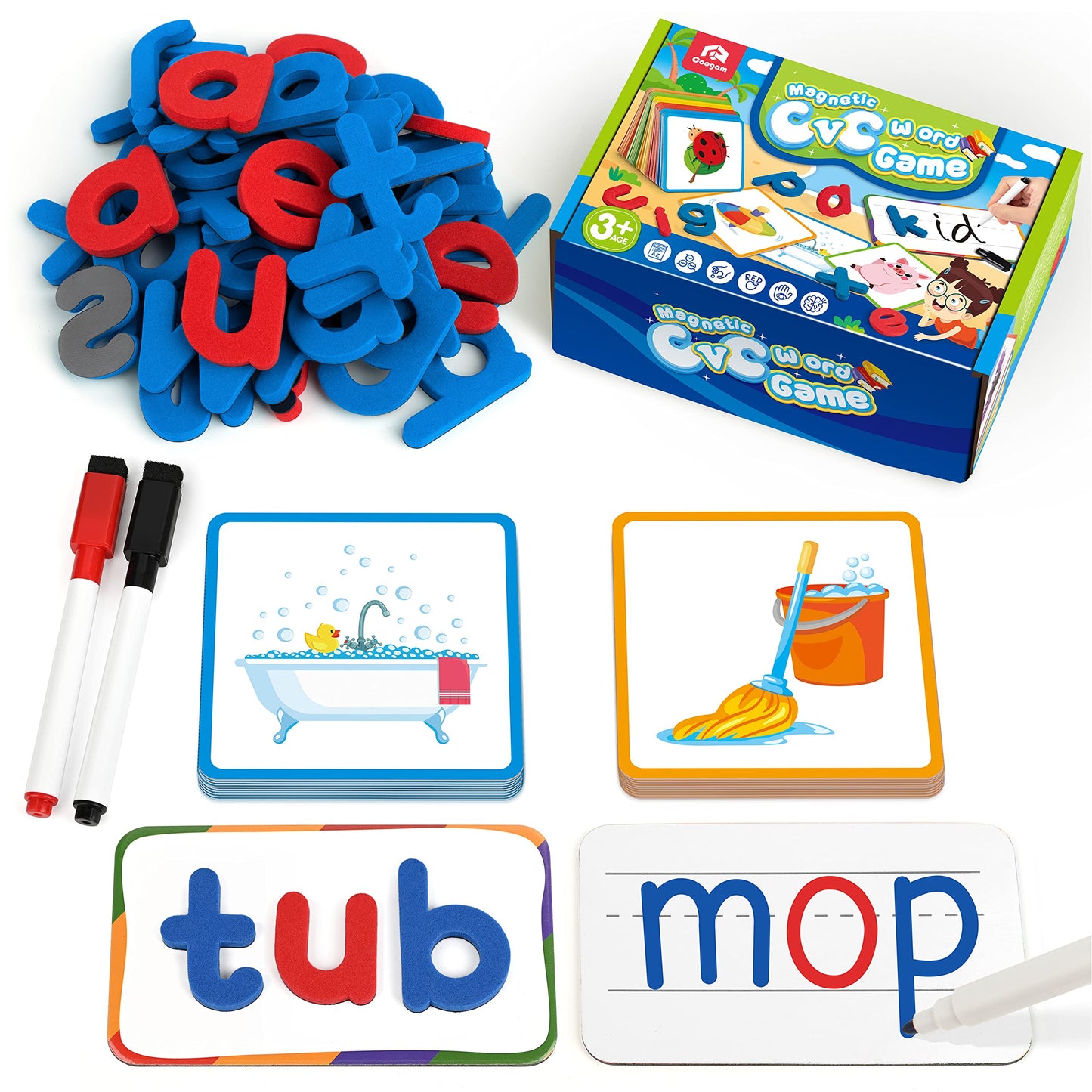 Coogam Cvc Sight Words Magnetic Letters Flashcards, Short Vowel Spelling Game, Preschool Kids Learning Supplies, Montessori Educational Writing Reading Toy Gift For 3 4 5 Years Old