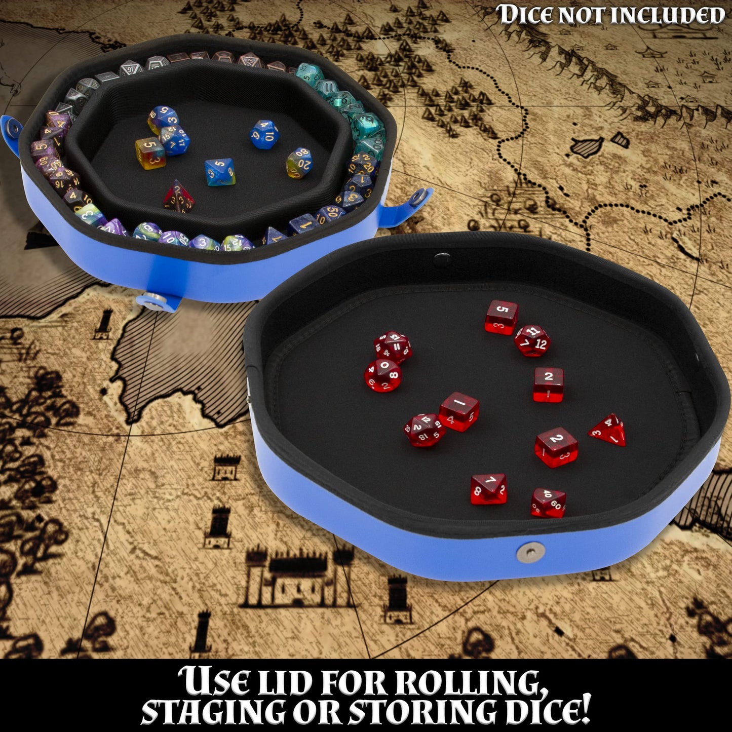 CASEMATIX Dice Tray and Dice Storage Case for Up to 115 RPG Dice - Dice Tray for Rolling with Magnetic Snaps, Embossed Wolf Desi