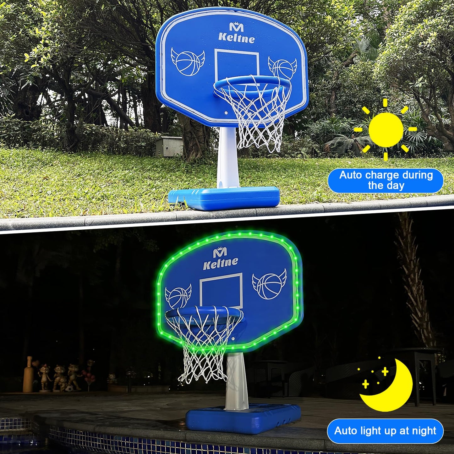 LED Pool Basketball Hoop Poolside, Large Solar Powered Basketball Hoop for Pool, Swimming Pool Basketball Game Toys with Lengthe