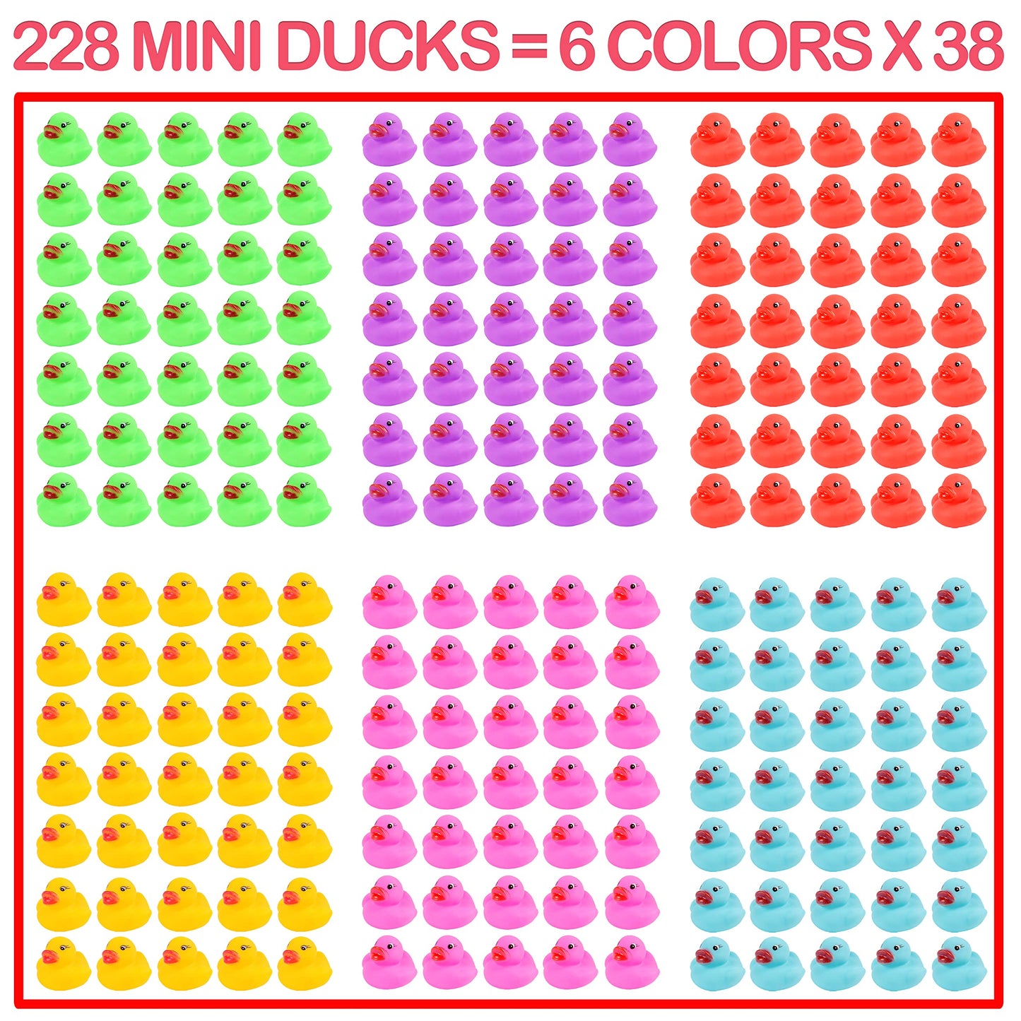 228-Pack Mini Rubber Ducks Set, Mini Colorful Rubber Duckies Bath Toy For Child,Float & Squeak Tiny Ducks Pool Toy Set For Kids Party Favors,Birthday Party Supplies,Prize Rewards