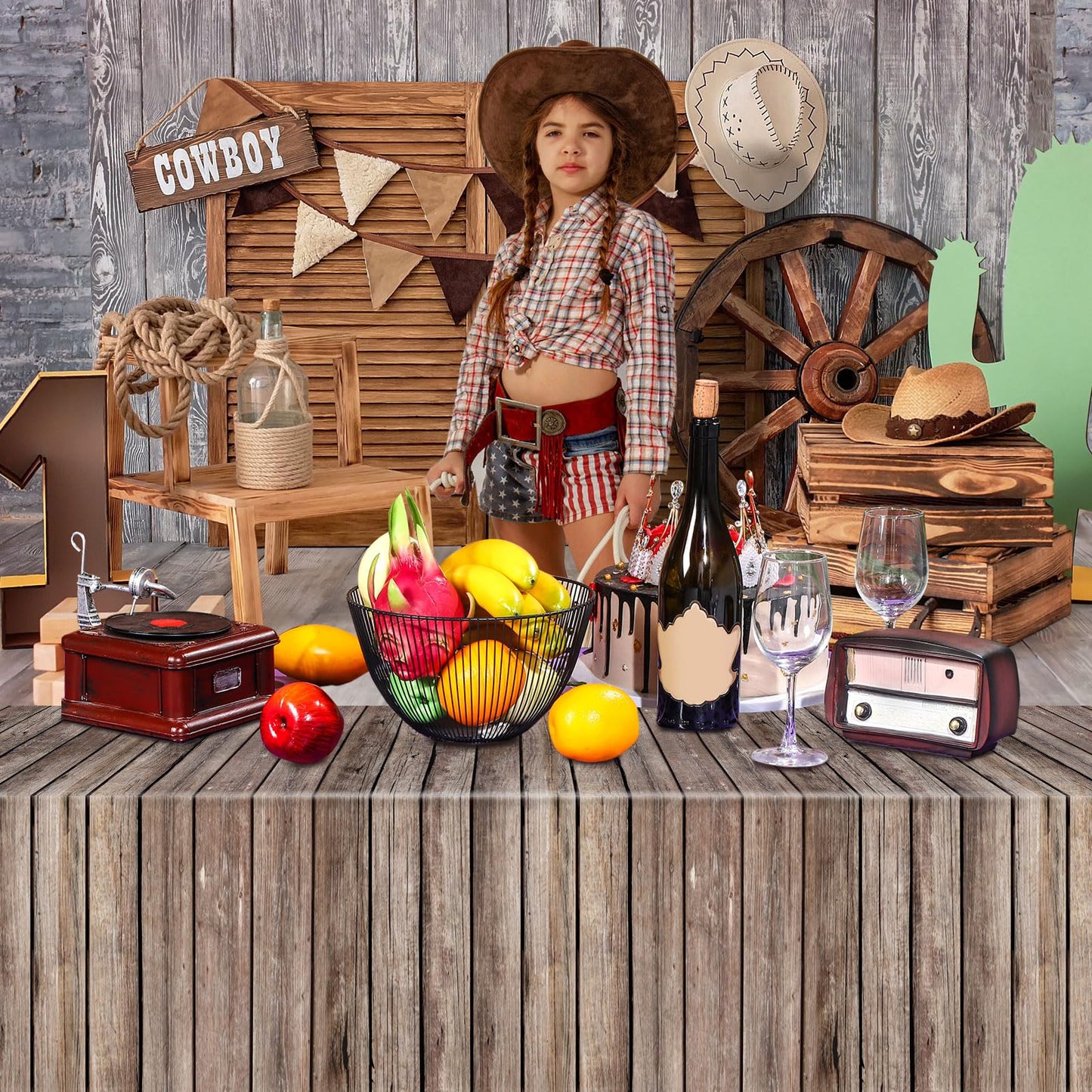 Tiamon 6 Pcs Western Party Tablecloth Western Cowboy Party Table Cover Cowboy Theme Plastic Tablecloth Wild West Wood Grain Tabl