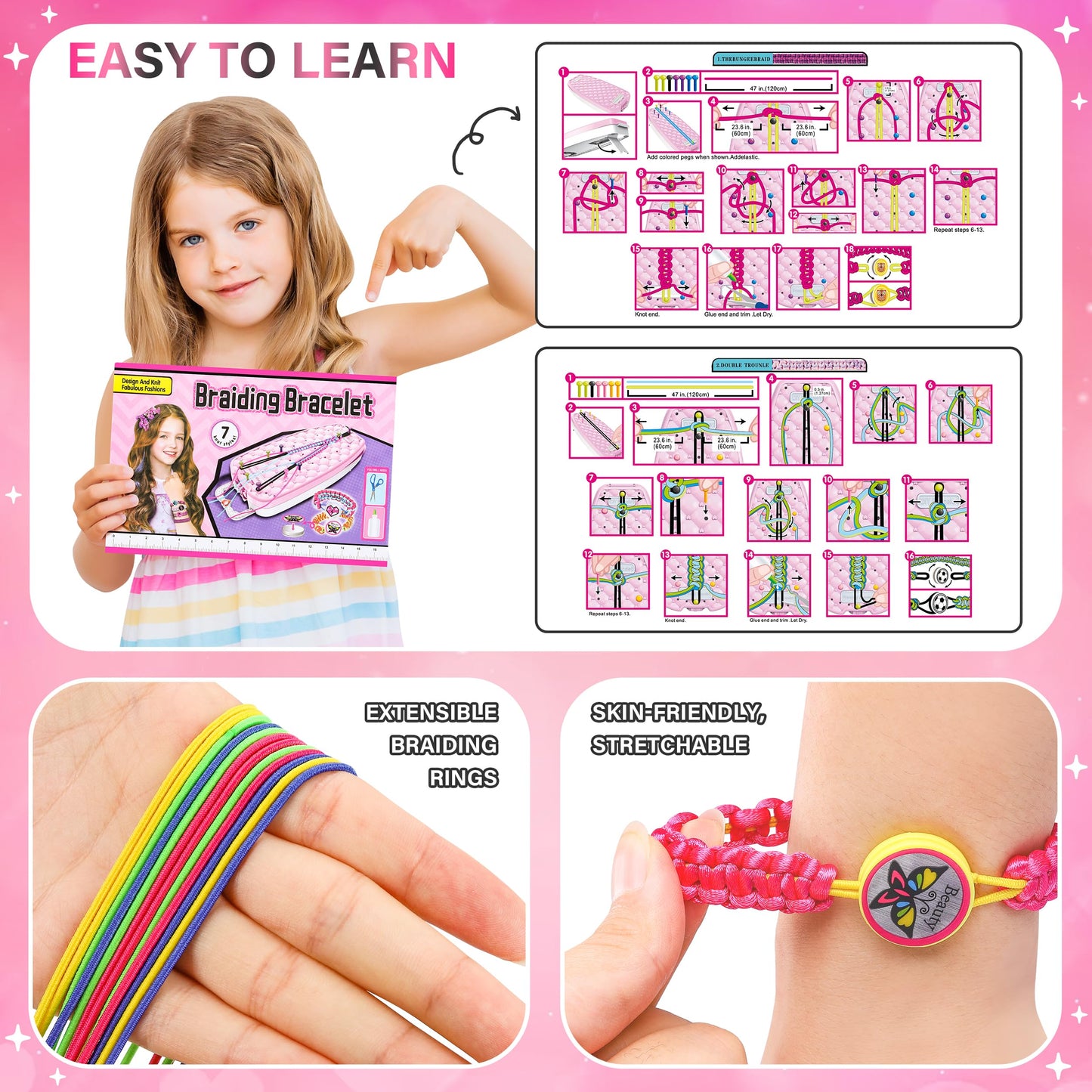 Dpai Friendship Bracelet Making Kit For Girls,Diy Arts And Crafts Toys,Jewelry String Maker Kit,The Best Birthday Gifts Ideas For Girls 6 7 8 9 10 11 12+ Years Old(Rose And Black