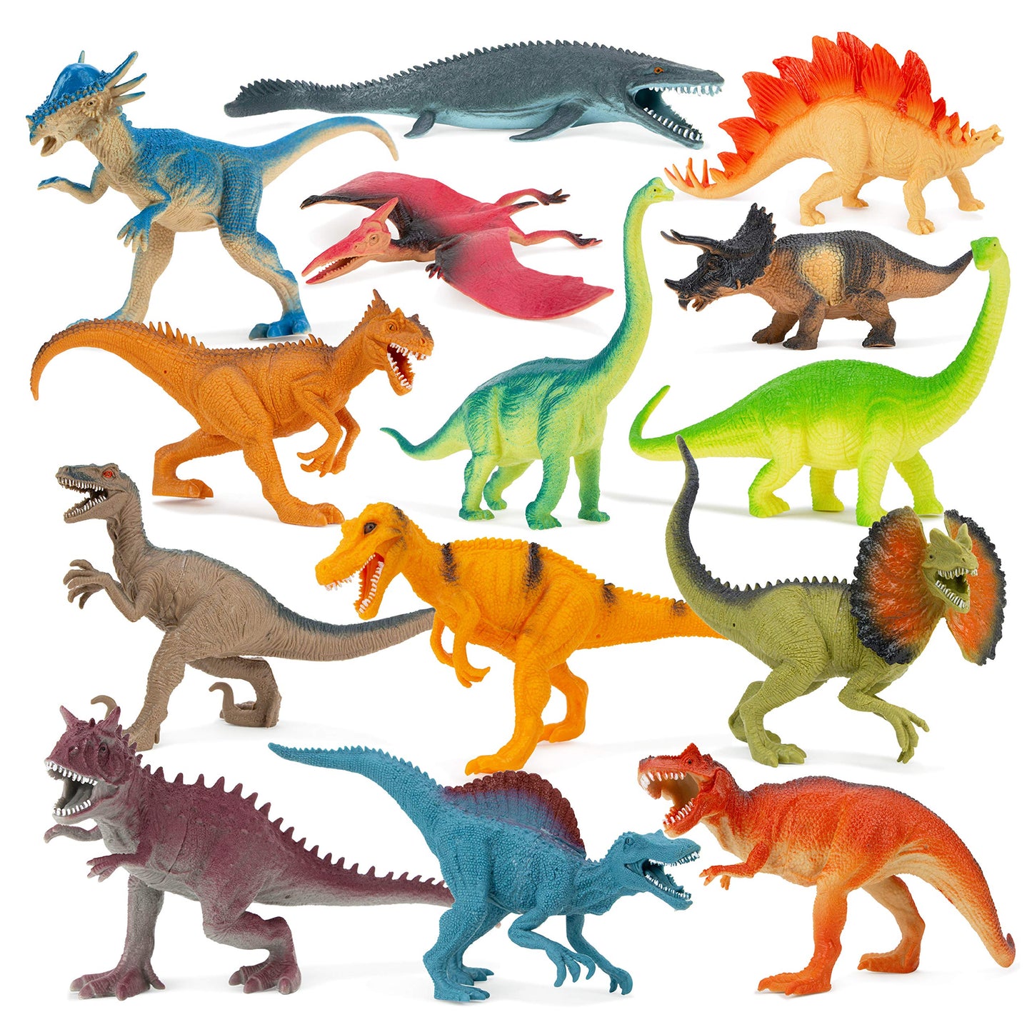 Boley 14-Pack Dinosaur Toys For Kids With Educational Booklet - 9' Realistic Dino Figures For Boys & Girls Ages 3+ - Includes T-Rex, Raptor, Stegosaurus, Triceratops, And More