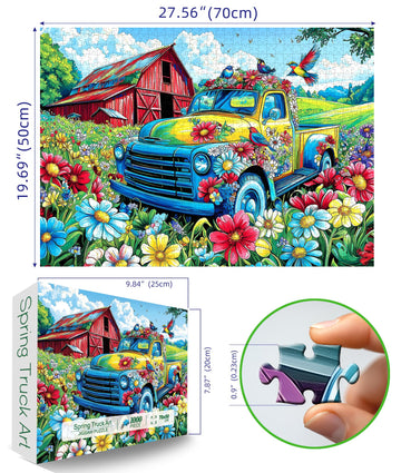 1000 Piece Puzzles For Adults Clearance, Graffiti Pickup Truck & Hummingbird Puzzle For Adults, Challenge Art Jigsaw Puzzle, For