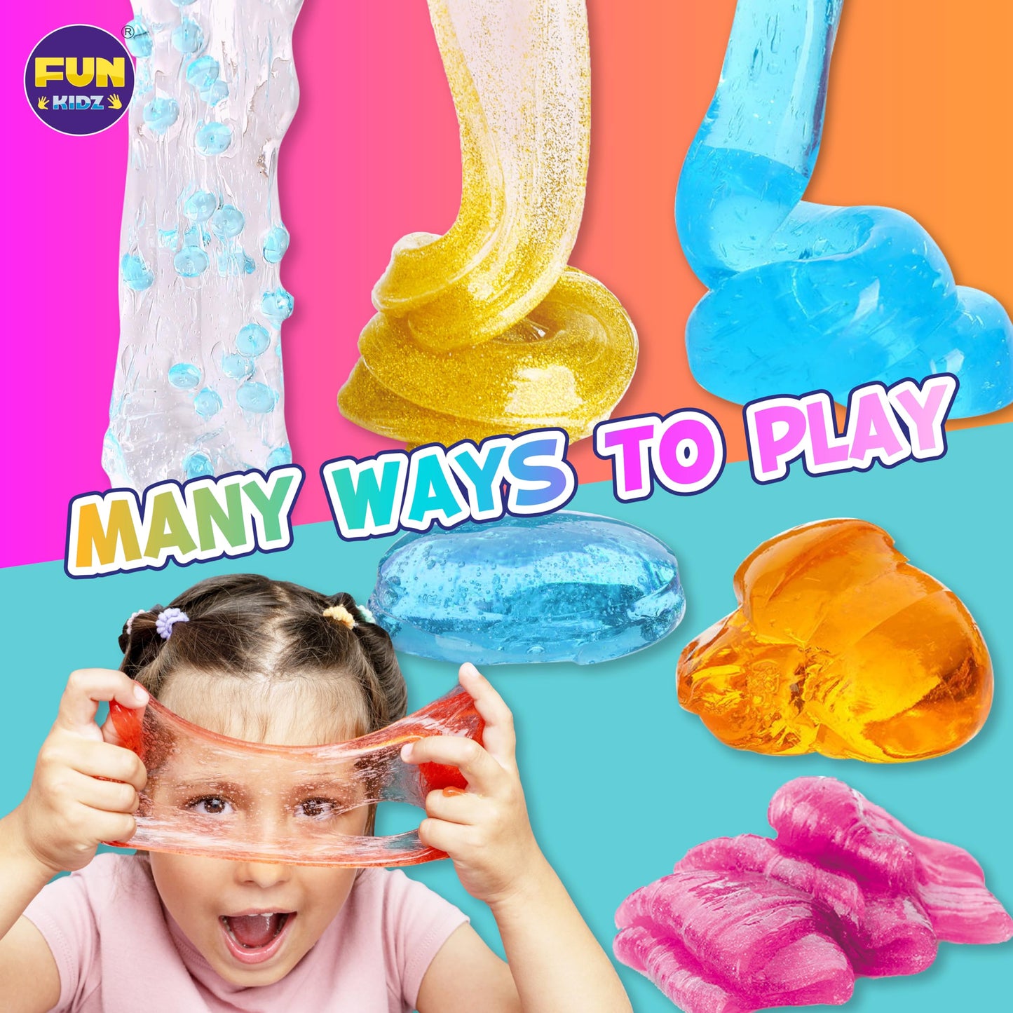 FUN KIDZ 35.16 FL OZ Clear Slime Pack - 4 Huge Glassy Water Crystal Slimes for Kids 6-12, Multicolored Party Gift