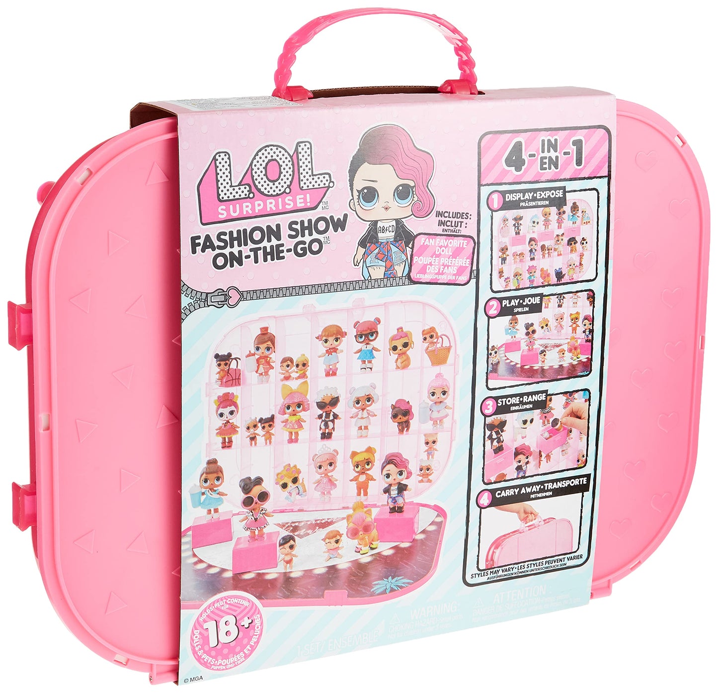 LOL Surprise Fashion Show On-The-Go 4-in-1 Playset and Carrying Case – Display 18+ dolls and Pets Creativity for Kids - Hot Pink Play Set Storage Fashion Studio -Like New