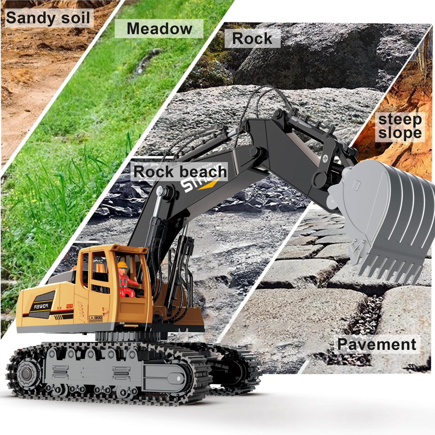 Remote-Control Excavator Toy for Boys Age 3-12 Year Old - 1/18 Scale RC Construction-Excavators Toys with 360 Rotation Metal Sho