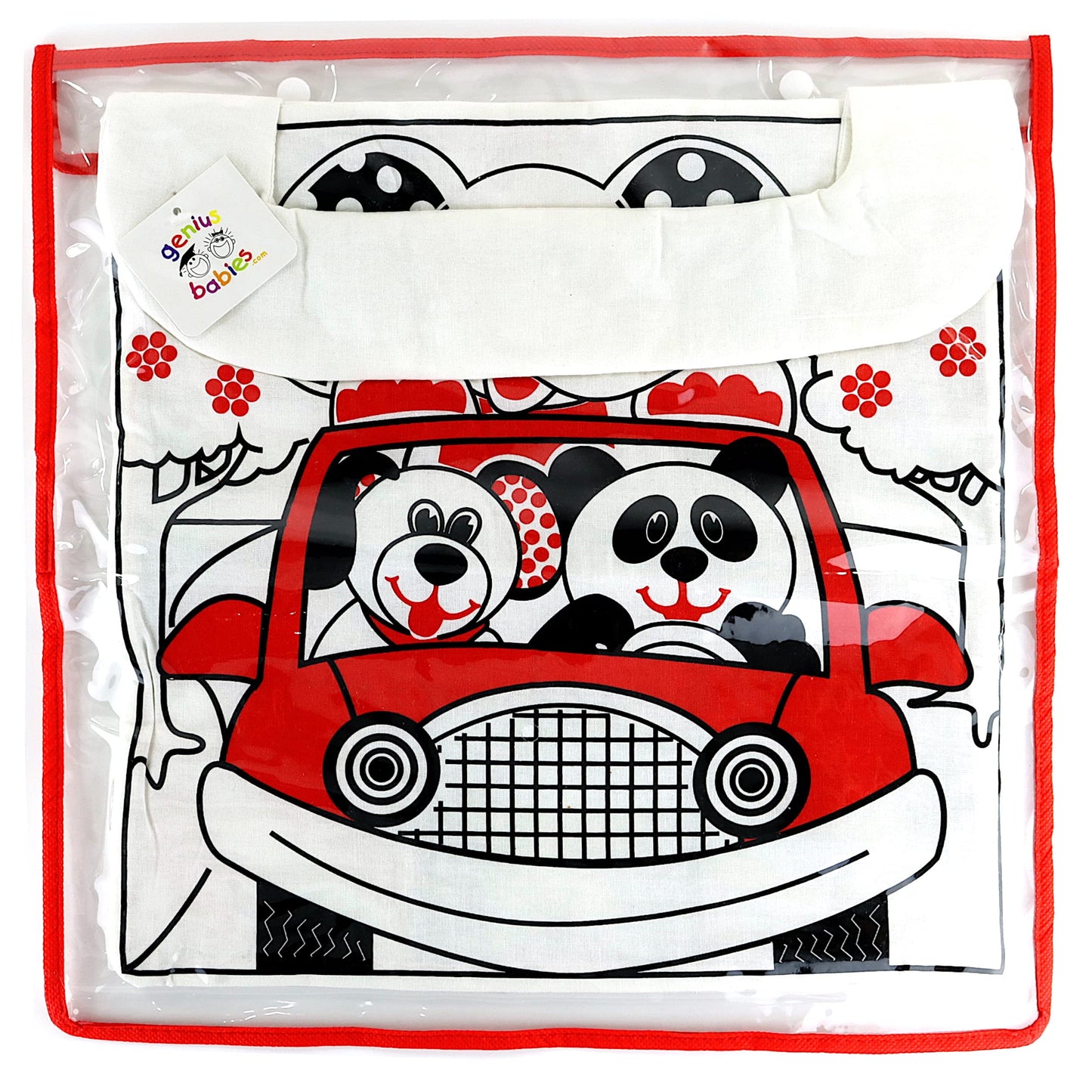 Reversible Car Activity Center Toy For Baby In Black, White And Red, Easy To Attach, With Baby Safe Mirror