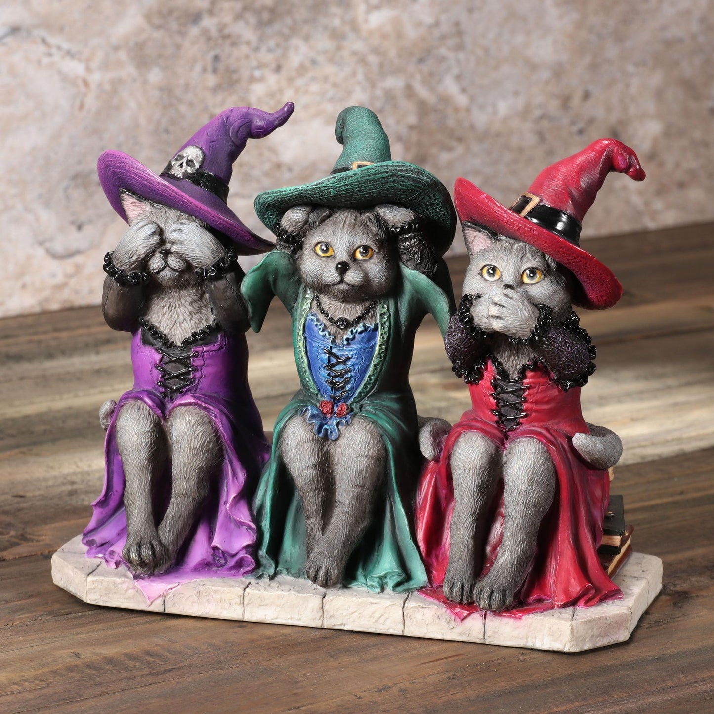 Veronese Design 4 7/8 Inch See No Evil Hear No Evil Speak No Evil Witch Blue Cats Resin Animal Collectible Figurine