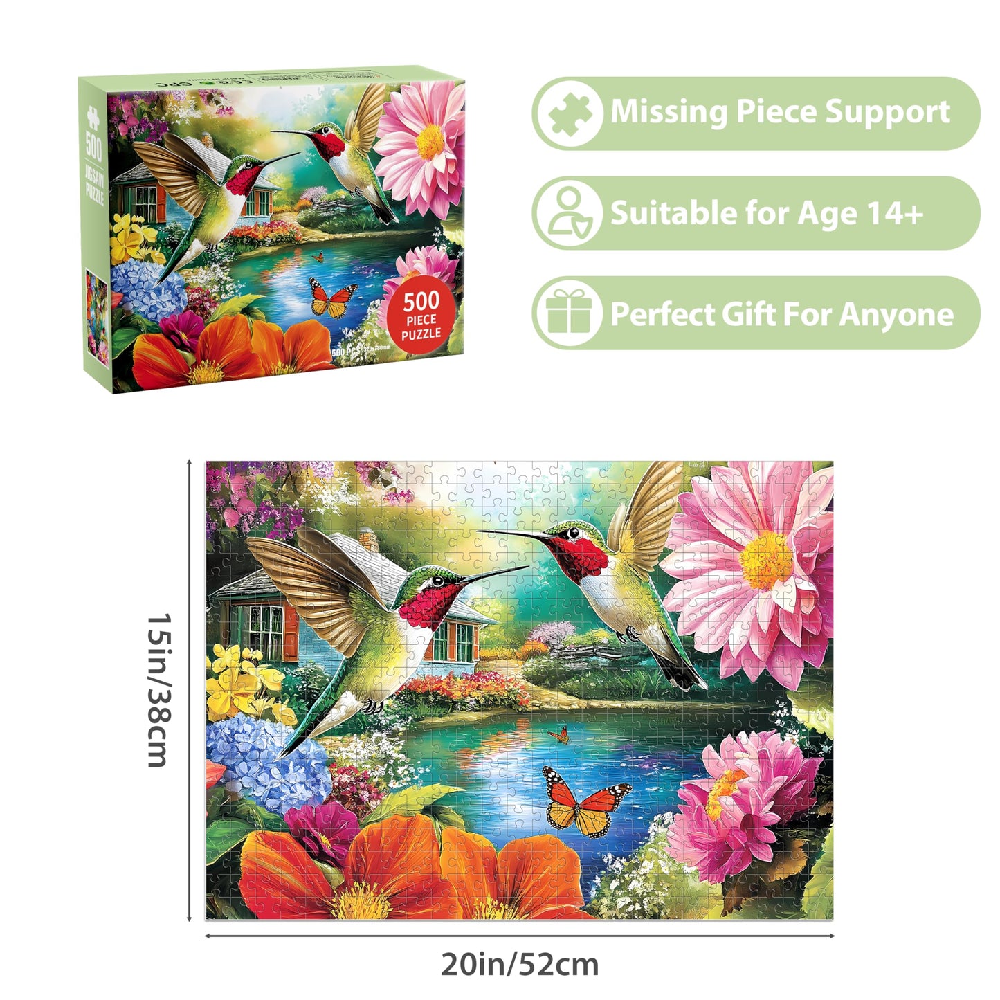 500 Pieces Puzzles For Adults Puzzle Hummingbird Flower Jigsaw Puzzles 500 Piece For Adults Kids Seniors, Letters On Back Challe