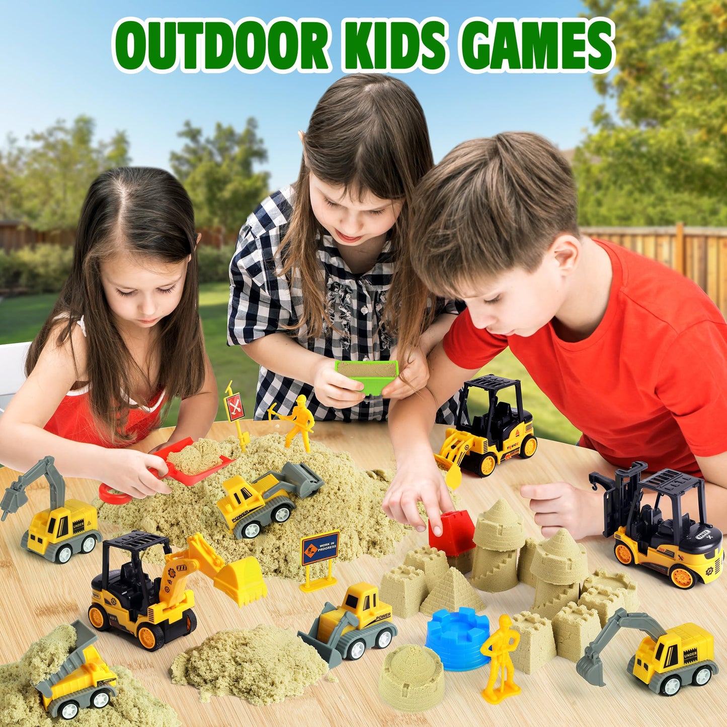 Billeeit Sand Construction Kit with A Big Foldable Sandbox and 2.2lbs Magic Sand, Truck Sand Construction Toys Including Castle