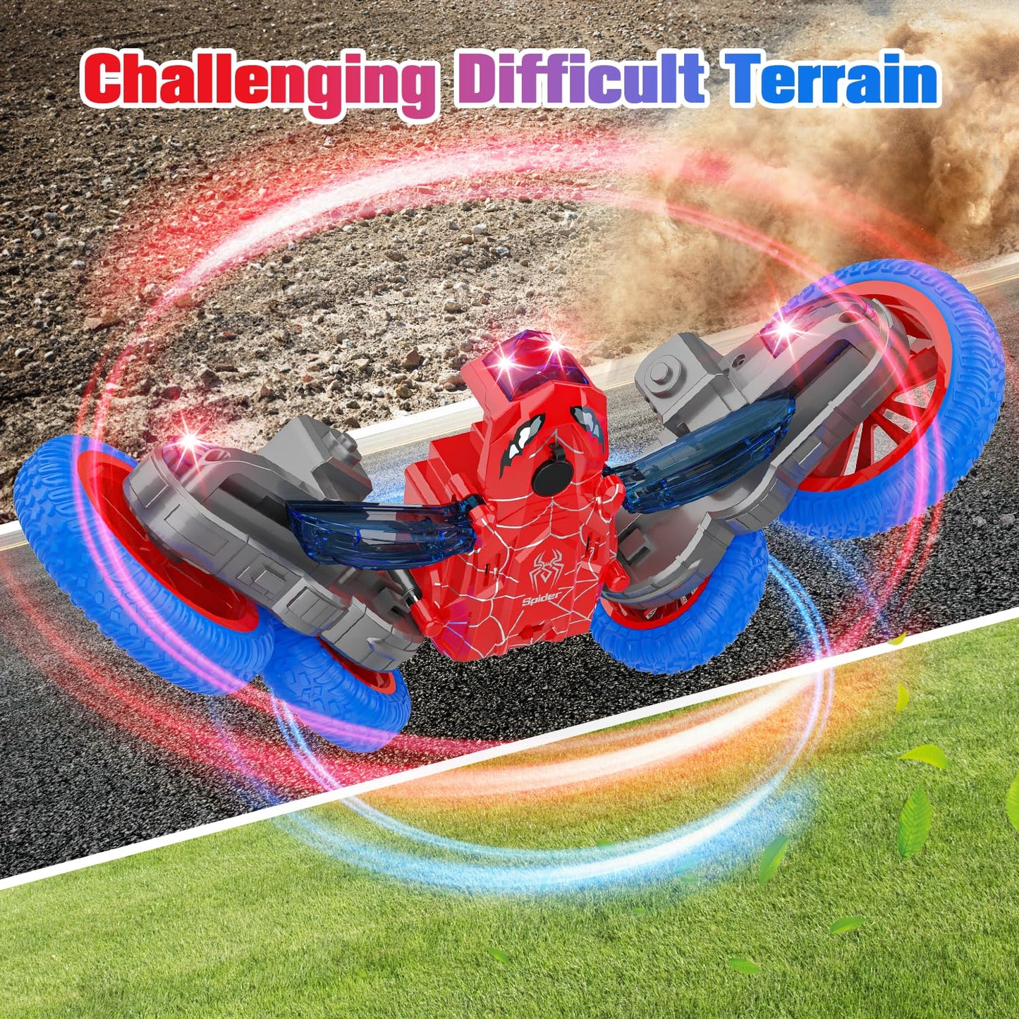 Remote Control Car for Boys, Double-Sided Drive,360 Rotation of Rc Cars Spray Features and Spins Have Special Lighting Rc Car,4W