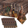 Tiamon 12 Pcs Western Party Tablecloth Western Cowboy Party Table Cover Cowboy Theme Plastic Tablecloth Wild West Wooden House T