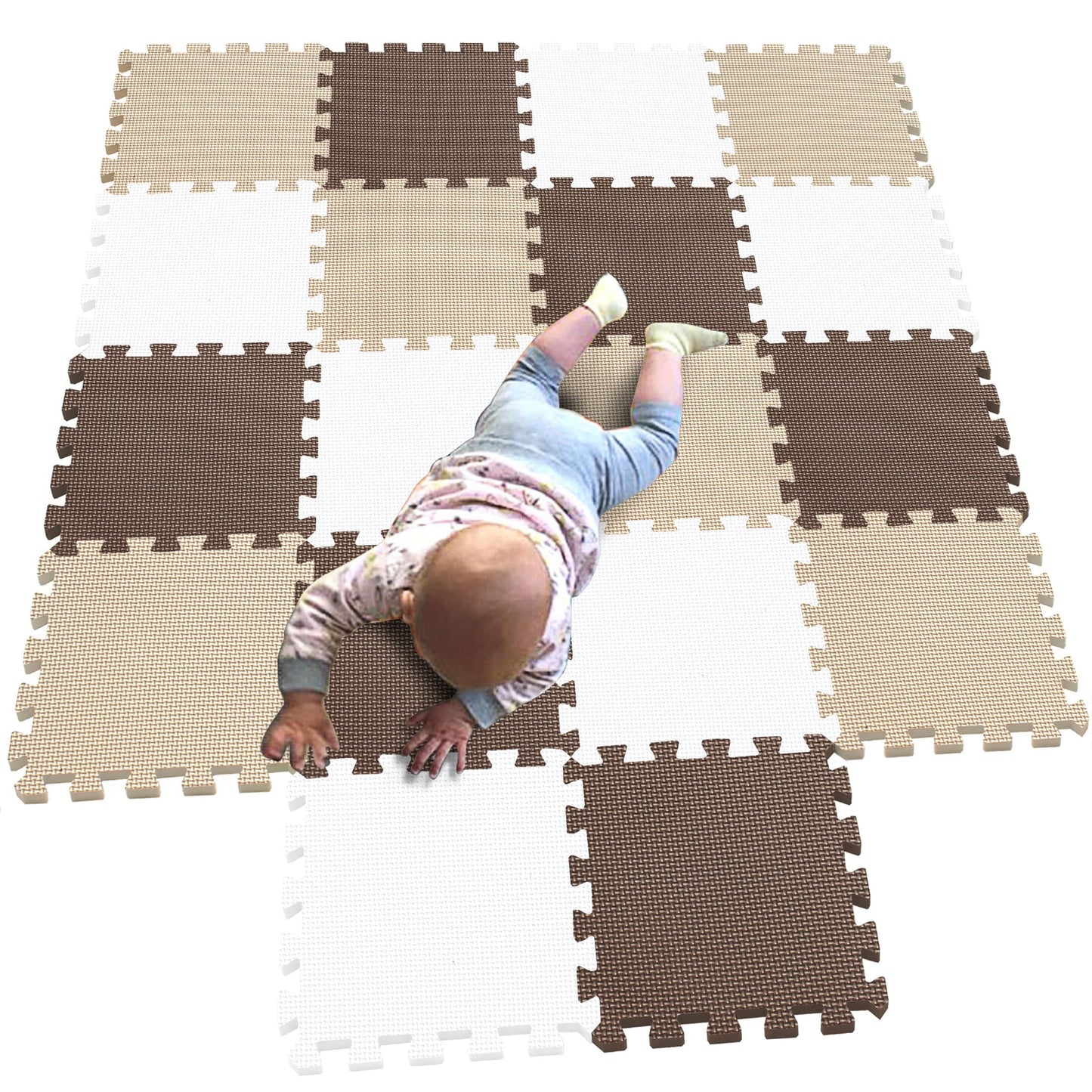 Mqiaoham 18 Pcs White-Coffee-Beige Waterproof Indoor Best Yard Thick Antiskid Cushion Safety Tile Activity Boys Protector Non Sl