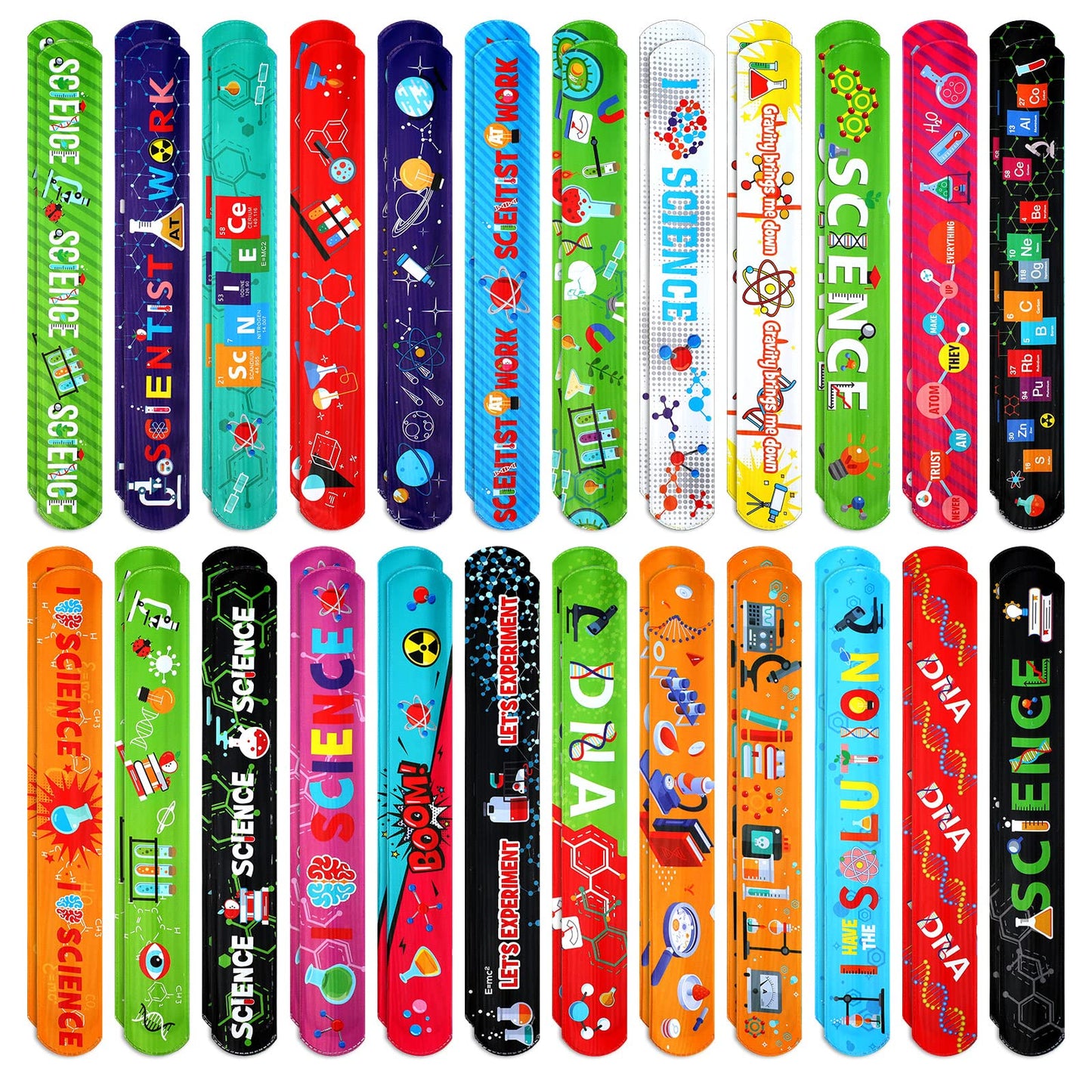 Marsui 48 Pcs Science Slap Bracelets Bulk Science Party Favors Science Snap Bracelets for Science Prizes Party Decorations Scien