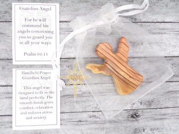 Dacaret Factory Olive Wood Guardian Angel For Hand Palm And Pocket Anti Stress And Anxiety Thumb Stone Comfort Worry Healing (Set Of 2), Brown, Yellow, Unique Grains, 2.4T, 2W