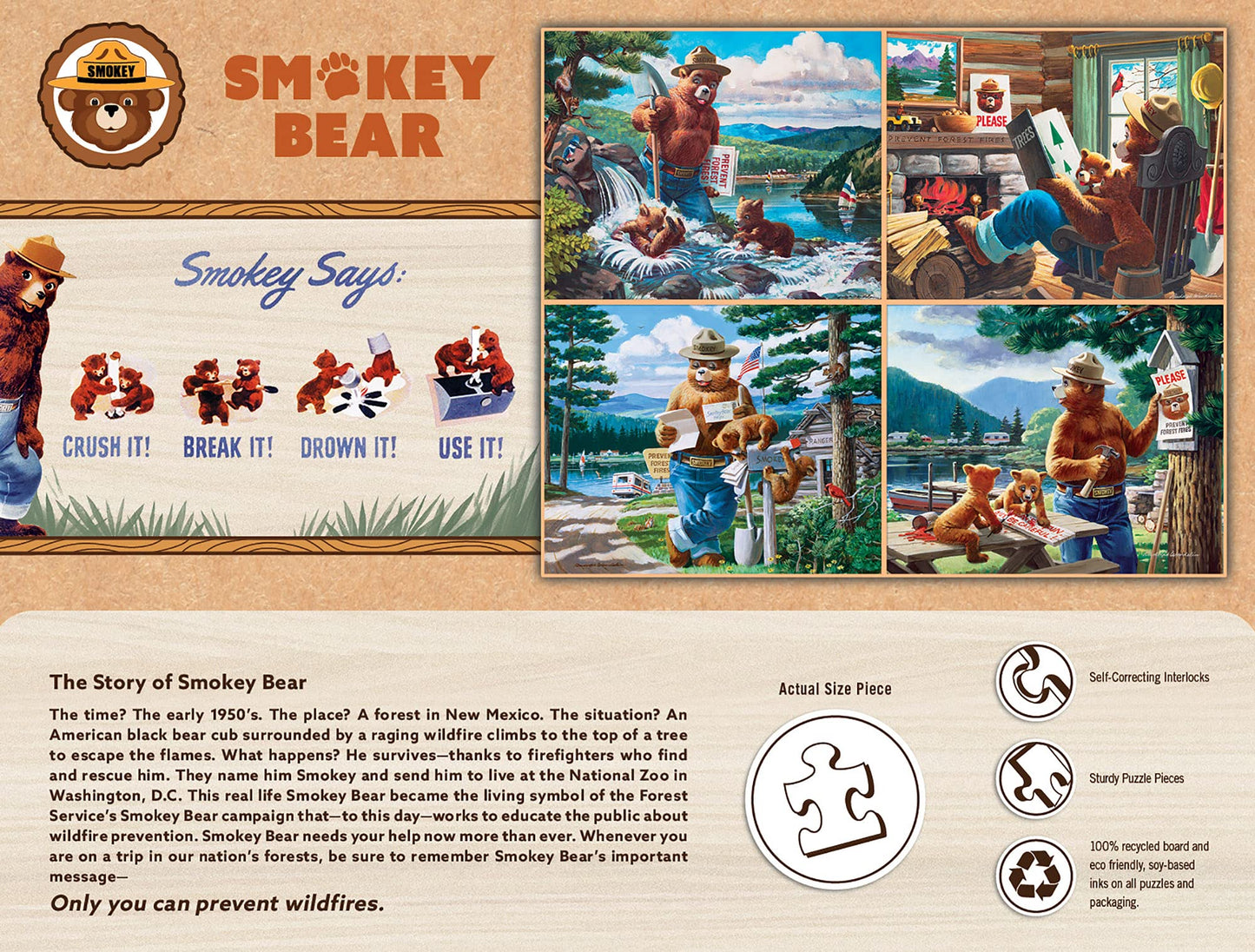 Masterpieces Puzzle Set - 4-Pack 100 Piece Jigsaw Puzzle For Kids - Smokey Bear 4-Pack - 8''X10''