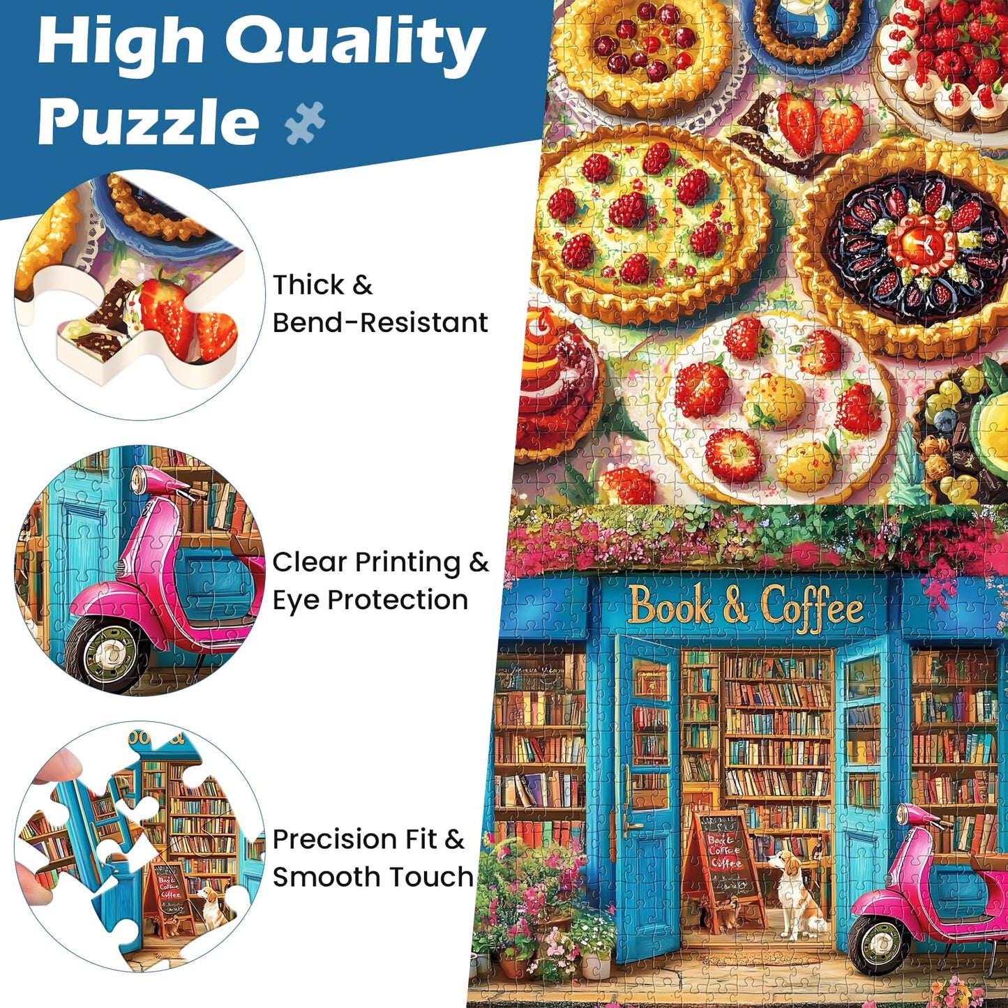 2 Pack 500 Pieces Puzzle for mature-themeds Bookstore Jigsaw Puzzles 500 Pieces Delicious Pie Dessert Puzzles for mature-themeds 500 Piece Colorful enhanced Cardboard Puzzle Family Activity Gift 20.5x15 in