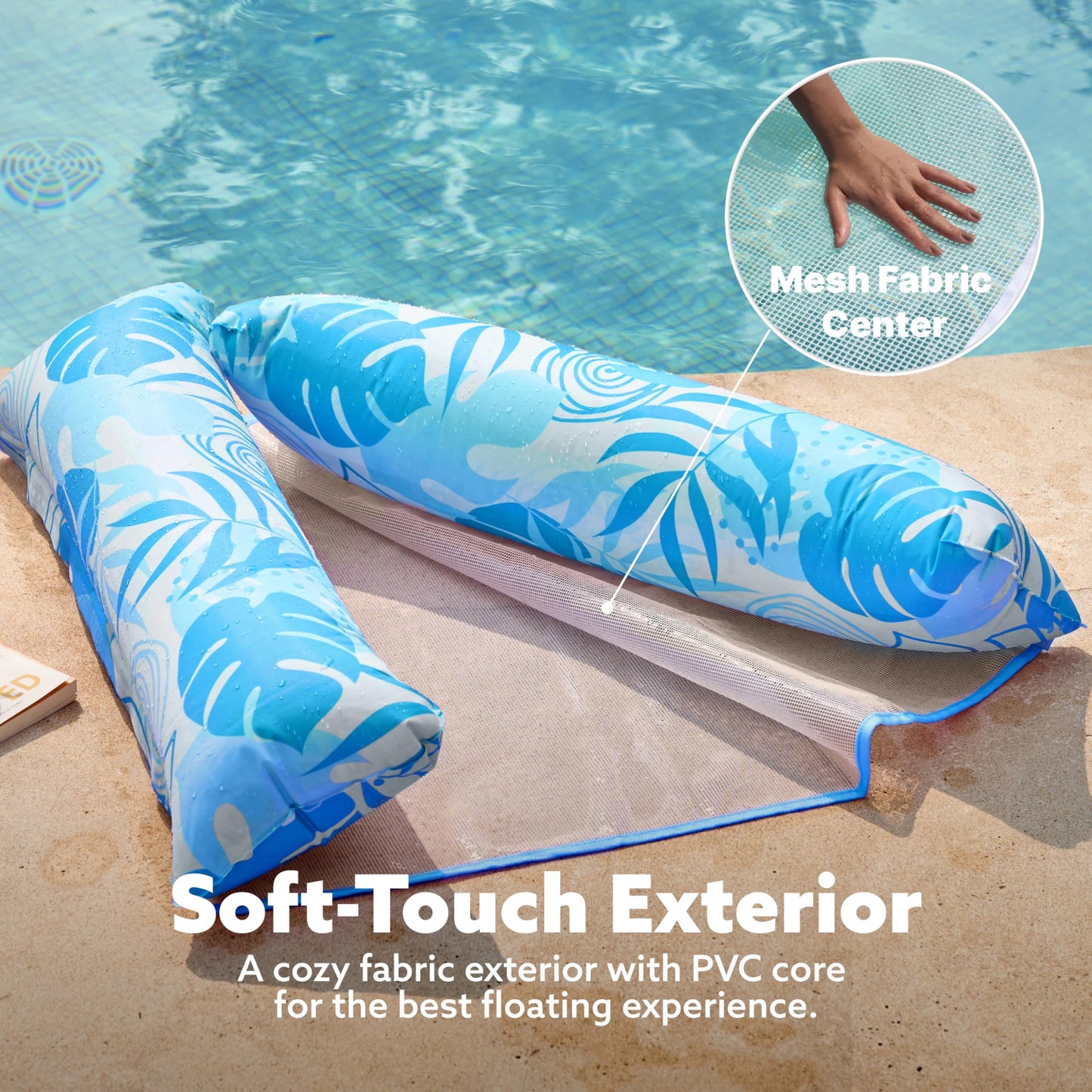 SLOOSH Hammock Pool Floats Adults, 4-in-1 Multi-Purpose Inflatable Pool Floaties Soft PVC Water Hammock Lounge (Blue)