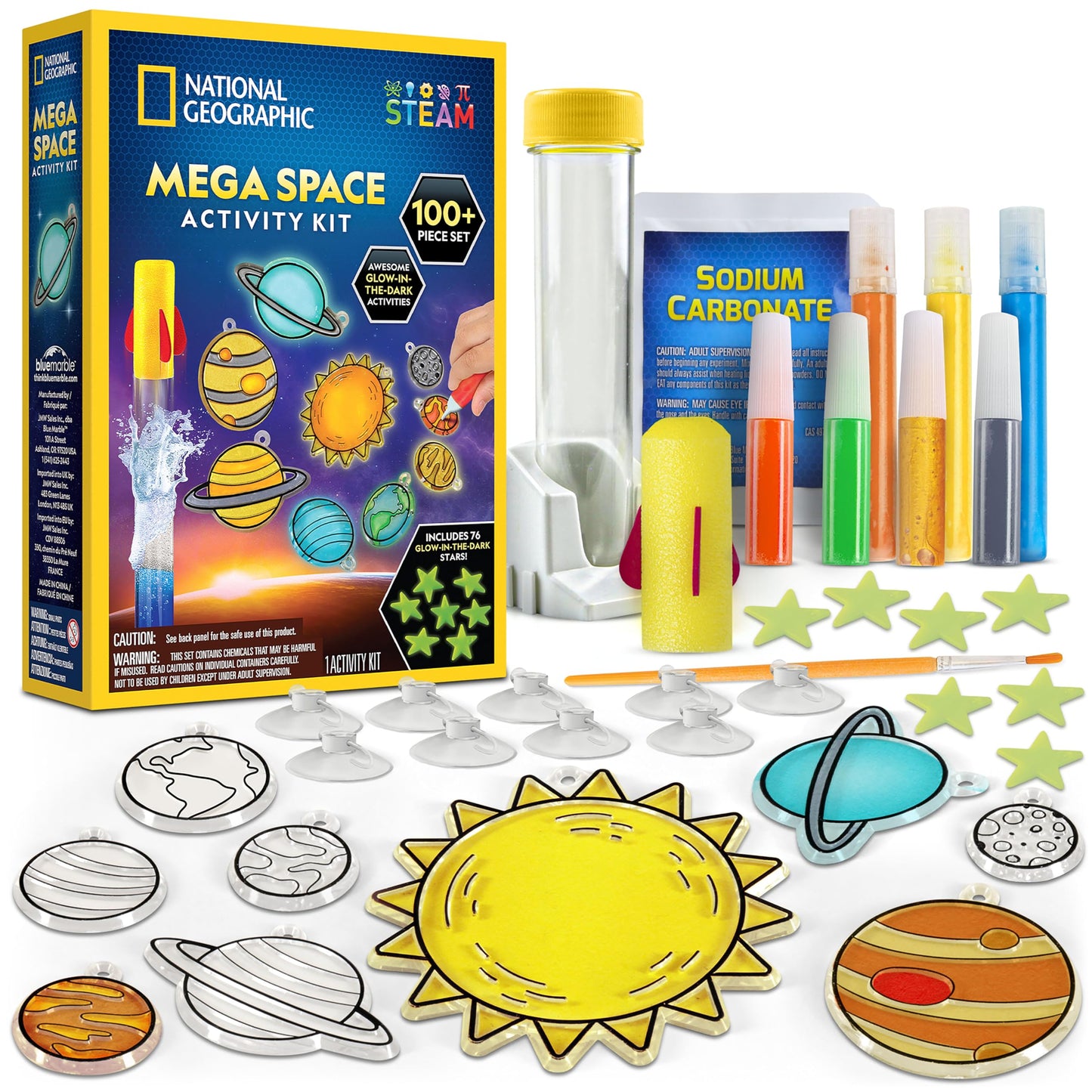 National Geographic Mega Space Activity Kit - Glow In The Dark Science Craft Kit For Kids With 100+ Pieces, Launch A Rocket, Cre