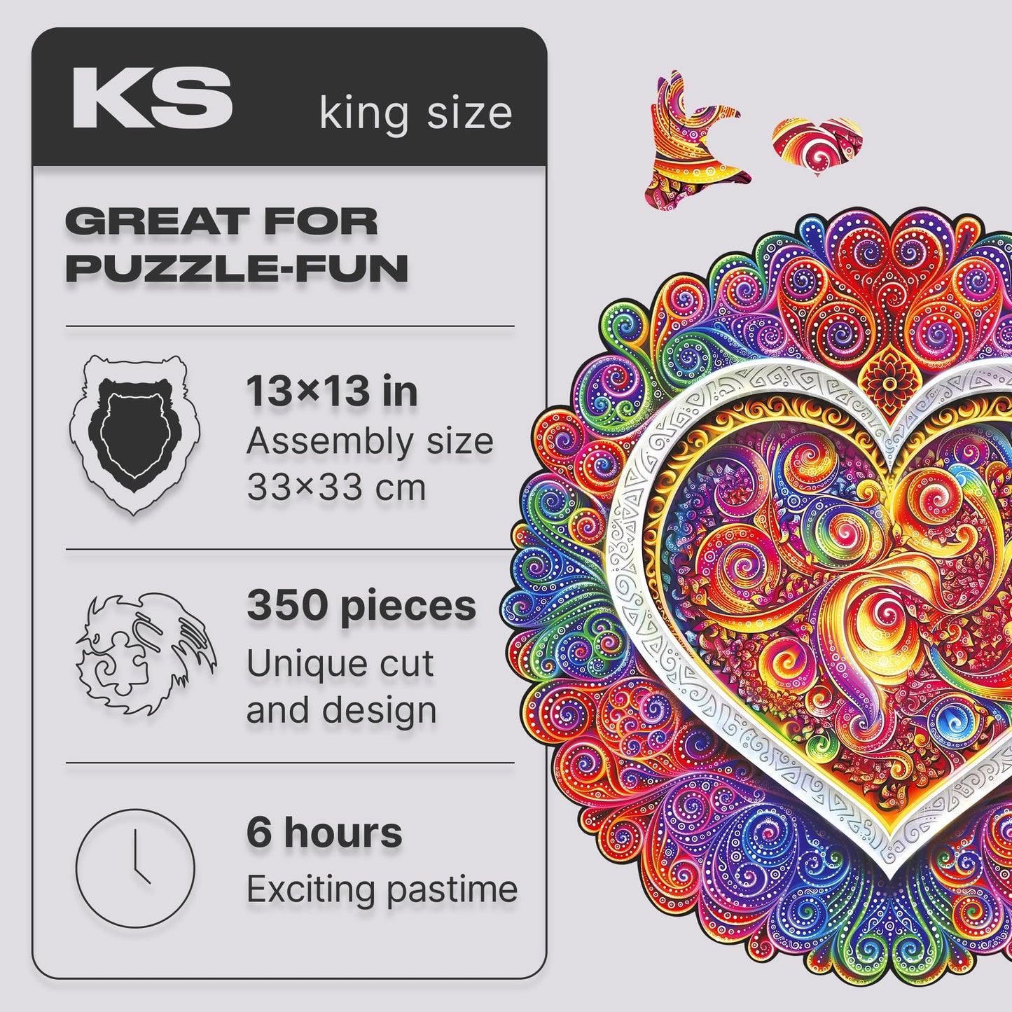 UNIDRAGON King Size Wooden Puzzle - Mandala Conscious Love 13x13 in - Brain Teaser for Adults & Kids - Beautiful Gift Package