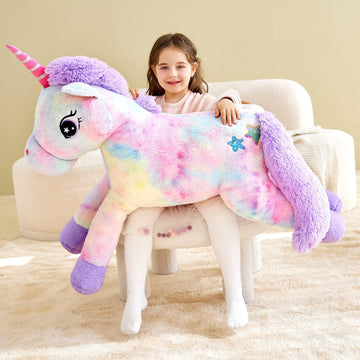 Ikasa Giant Unicorn Stuffed Animal Plush Toy,Large Cute Jumbo Soft Toys,Huge Big Size Plushy Fluffy Fat Oversized Plushie,Gifts For Kids Girls Boys Girlfriend (Multicolored, 43 Inches)