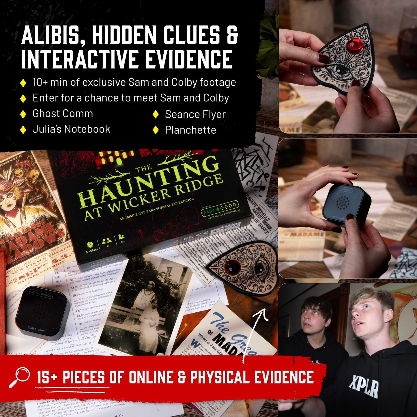 Hunt A Killer x Sam and Colby: The Haunting at Wicker Ridge - Immersive Paranormal Mystery Game 90-120 Min Playtime Ages 14+ Perfect for Fans of Ghost Hunting and Supernatural Thrillers