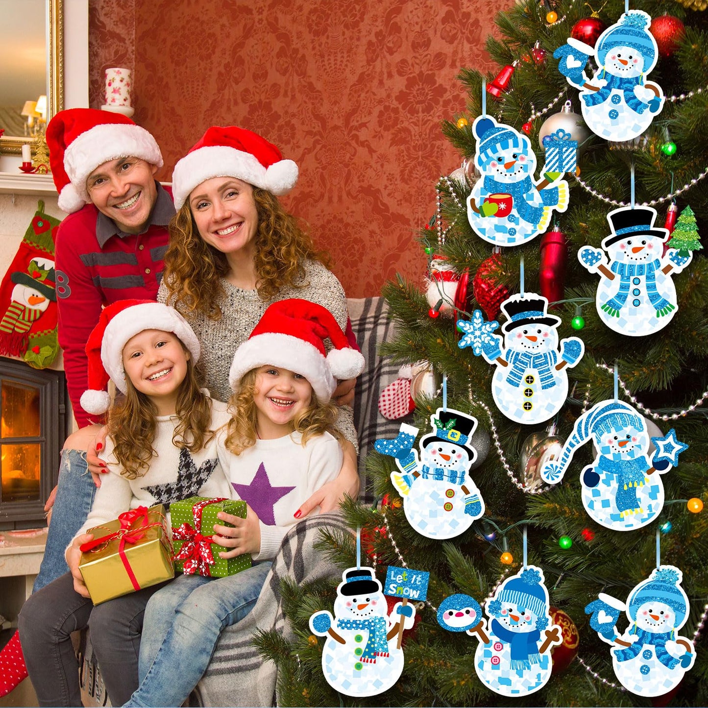 DoubleFill 48 Sets Winter Snowman Suncatchers Crafts Kit Snowman Craft DIY Tissue Paper Suncatchers Craft Kit DIY Ornaments for
