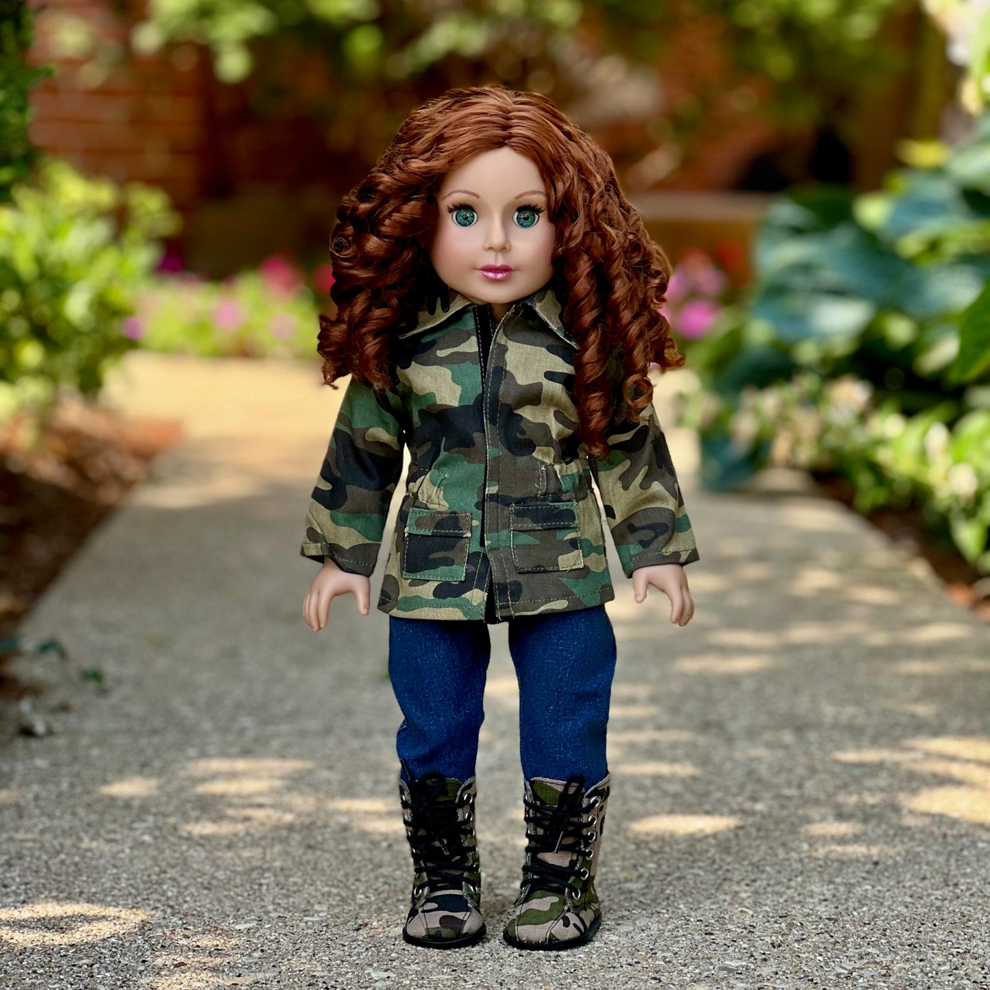DreamWorld Collections Military Style Doll Clothes - 4 Piece Camouflage Outfit with Jacket, T-Shirt, Jeans & Boots - Model DWC-1251