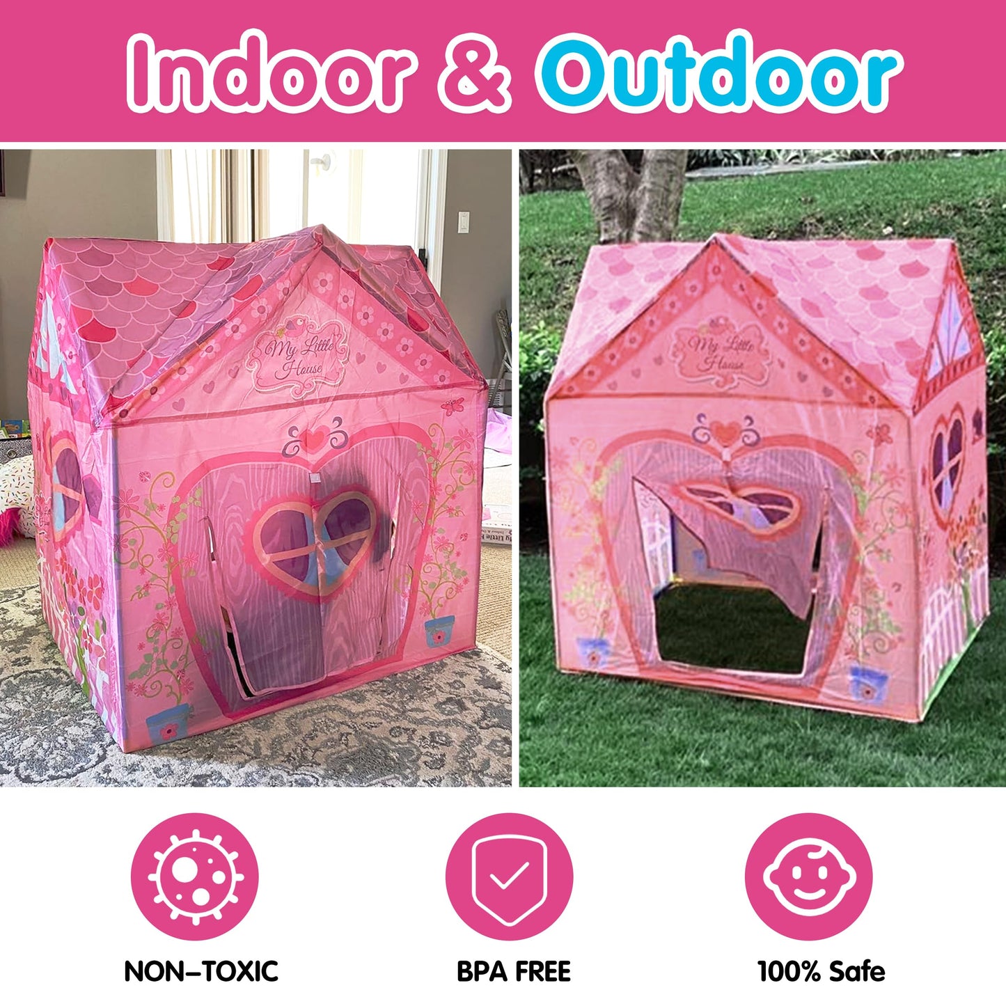 Play 10 Kids Tent, Princess Castle Pink Tent For Kids, Kids Playhouse Kids Play Tent, Kids Tent Indoor Playhouse For Kids Outdoor, 37 * 28 * 40Inch,Big Enough For 2-3 Little Kids Play Together