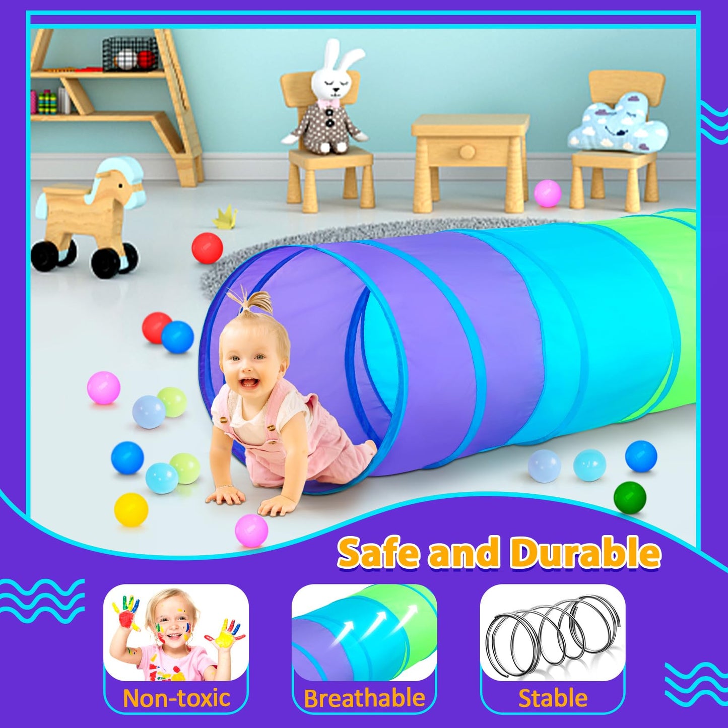 Moncoland Kids Play Tunnel Tent For Toddlers, Colorful Pop Up Crawl Toy Baby Infant Children Or Dog Cat Pet, Collapsible Gift Boy And Girl Game (Colorful Kids Tunnel)