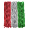 Dyhayaer 100Pcs Christmas Mardi Gras Beads Necklaces Bulk (7mm 33Inch), Green, Silver, Red Metallic Costume Beaded Necklaces for