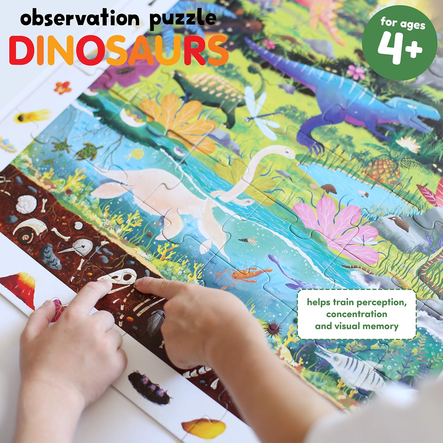 Banana Panda Dinosaur Puzzle For Kids - Large 60-Piece Observation Floor Puzzle With Seek And Find Activity - Includes Big Poster With Facts For Learning More About Dinosaurs - For Ages 4-8 Years
