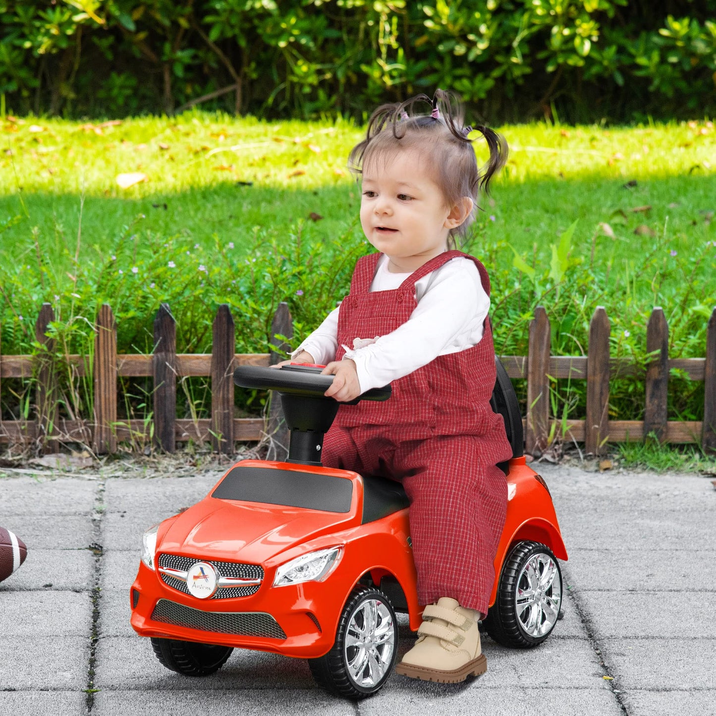 Aosom Kids Ride On Push Car, Foot-To-Floor Walking Sliding Toy Car For Toddler With Working Horn, Music, Headlights And Storage, Red