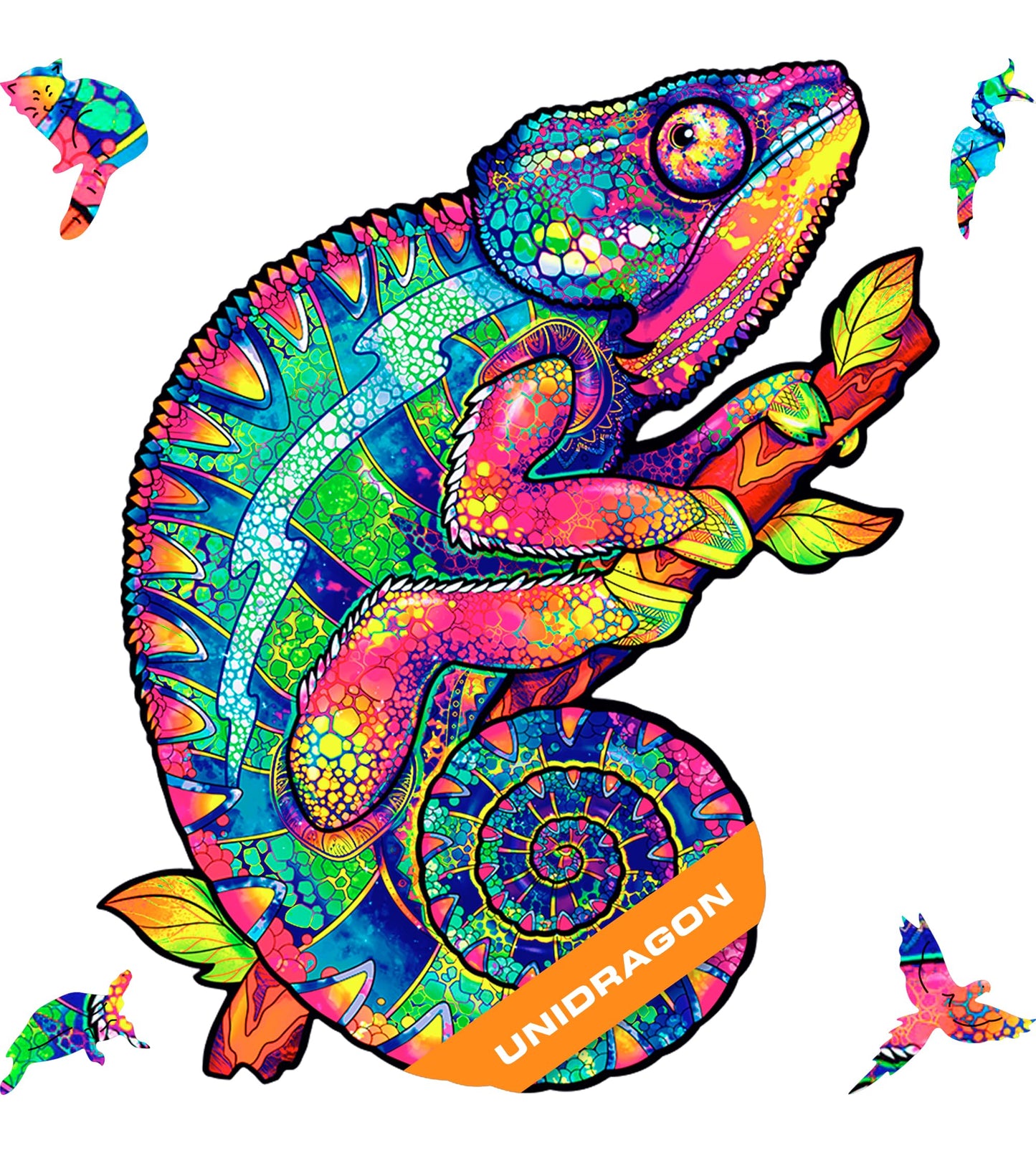 Unidragon Original Wooden Jigsaw Puzzles - Iridescent Chameleon, 202 Pcs, Medium 10.2''X13'', Beautiful Gift Package, Unique Sha
