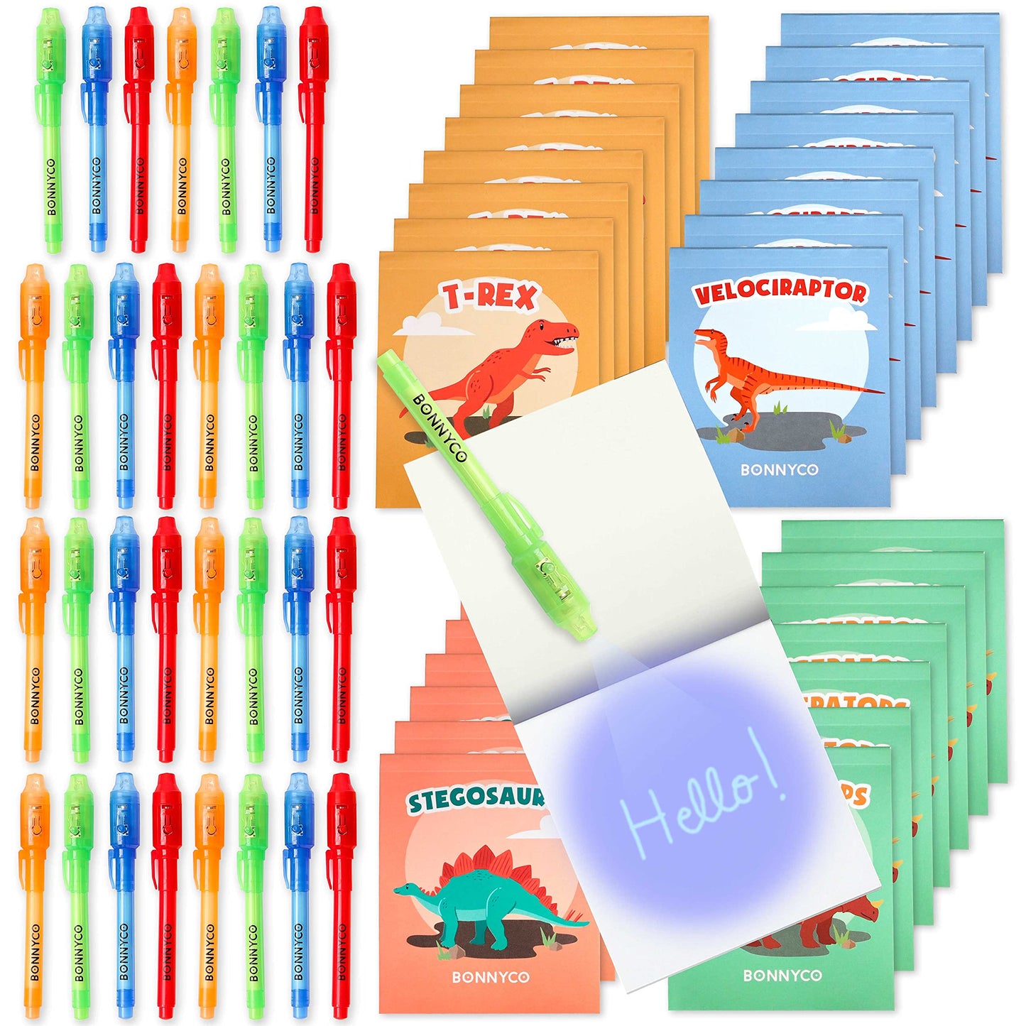 Invisible Ink Pen And Notebook Pack Of 32 - Bonnyco | Dinosaur Party Favors For Kids | Spy Pen Dinosaur Birthday Party Supplies, Prizes For Kids | Magic Pen Birthday Party Favors, Prizes For Students