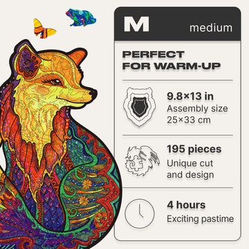 Unidragon Wooden Puzzles For Adults Unique Jigsaw Puzzles - Medium Alluring Fox Small 9.8'X13' 195 Pcs Deko With Cut 0.03 Mm Wood Accuracy Animal