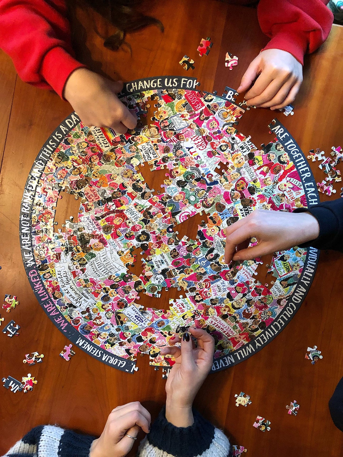 Eeboo: Piece And Love Women March! 500 Piece Round Circle Jigsaw Puzzle, Puzzle For Adults And Families, Glossy, Sturdy Pieces And Minimal Puzzle Dust
