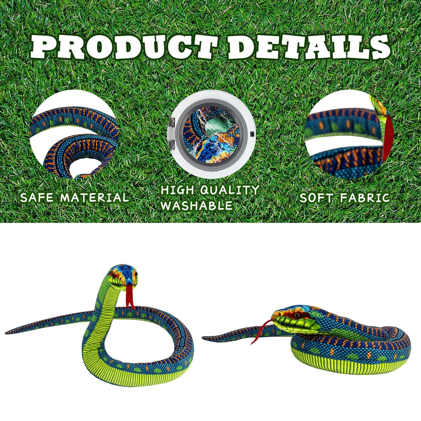 Yohaki Snake Plush Toy, 59'' Large Washable, Giant Cuddle Toy, Soft And Cute Children'S Gift For Boys And Girls, Birthday Party