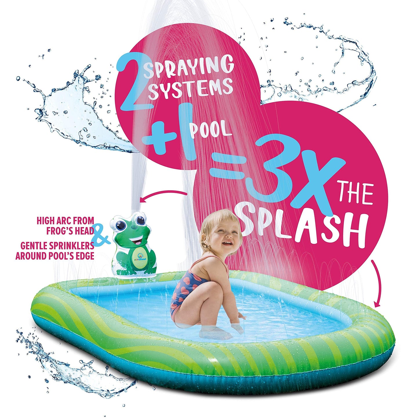 Splashin'Kids 3 In 1 Inflatable Sprinkler Pool Kiddie Pool Kids Pool Toddlers Wading Swimming Outdoor Play Mat Splash Pad 9 Months And Up Boys Girls Large (Small And Large Size)