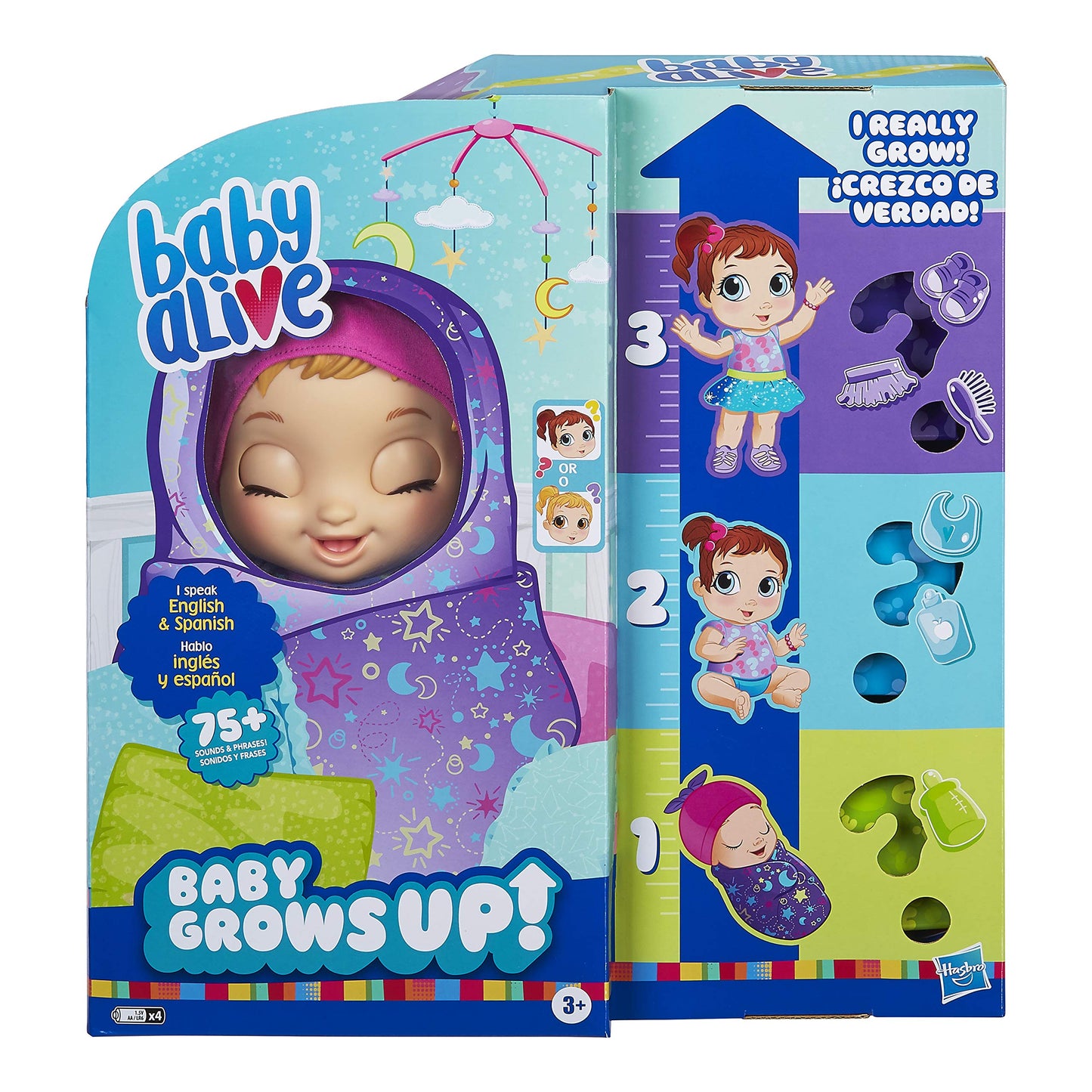 Baby Alive Baby Grows Up (Dreamy) - Shining Skylar Or Star Dreamer, Growing And Talking Baby Doll, Toy With 1 Surprise Doll And 8 Accessories, Blue
