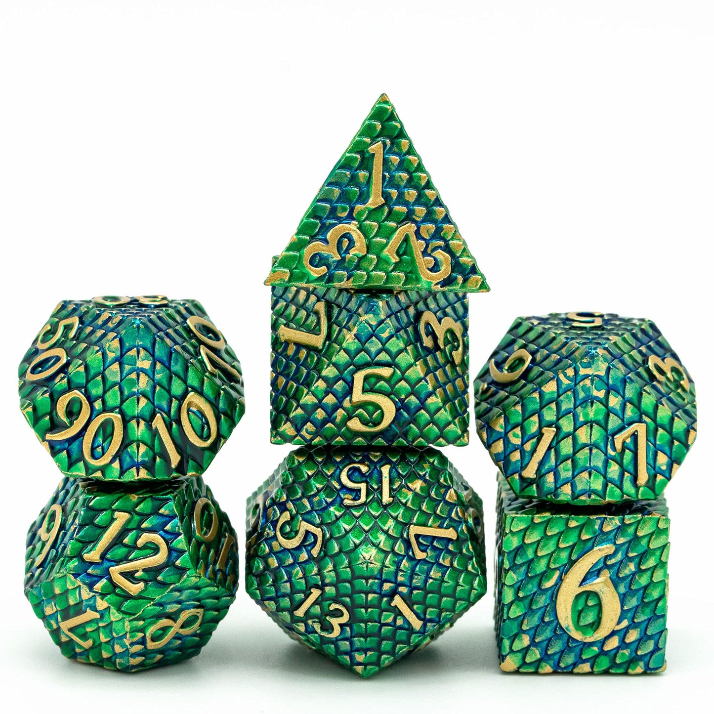 UDIXI DND Metal Dice Set, Polyhedral Dice Set for Role Playing Games, Metal D&D Dice for Dungeons and Dragons (Blue Green-Golden