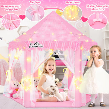 Evoionos Princess Tent For Girls, Kids Tent Indoor, Girls Tent With Large Love Lights, Pink Play Tent For Toddlers, Princess Cas