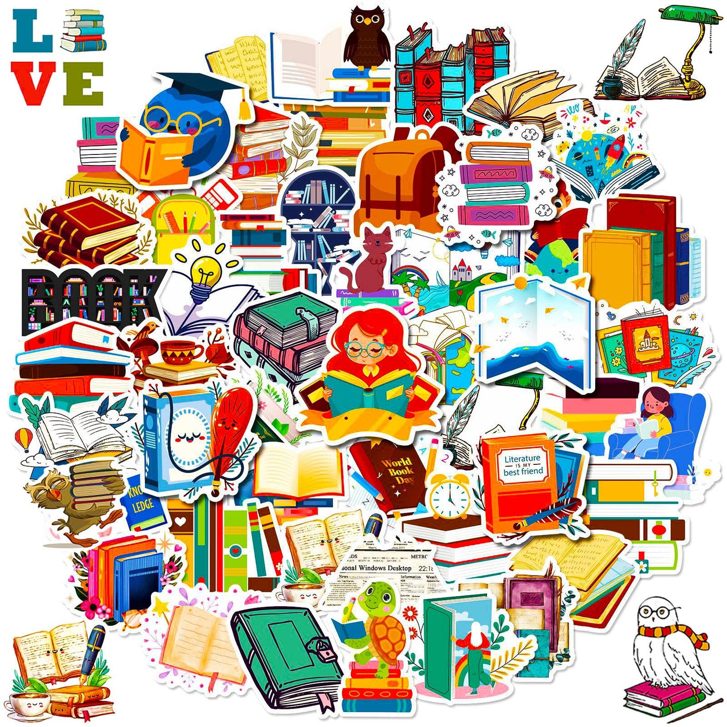 100 Pcs Book Stickers Bulk, Reading Stickers For Water Bottles, Library Stickers, Book Accessories For Reading Lovers, Vinyl Wat