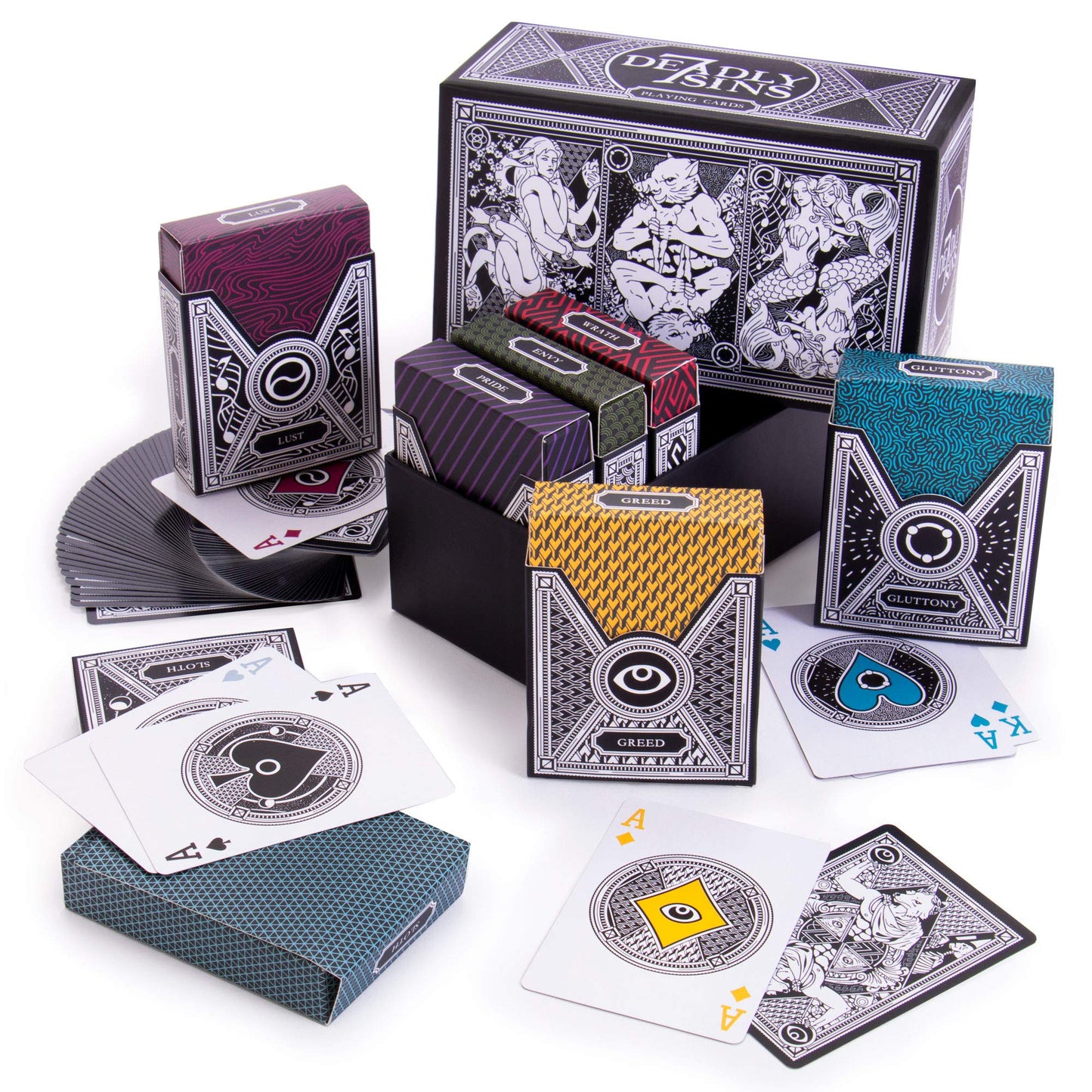 7 Deadly Sins Playing Cards - Seven Premium Themed Decks - Dante'S Inferno, The Divine Comedy - Unique, Hand-Illustrated, 300Gsm